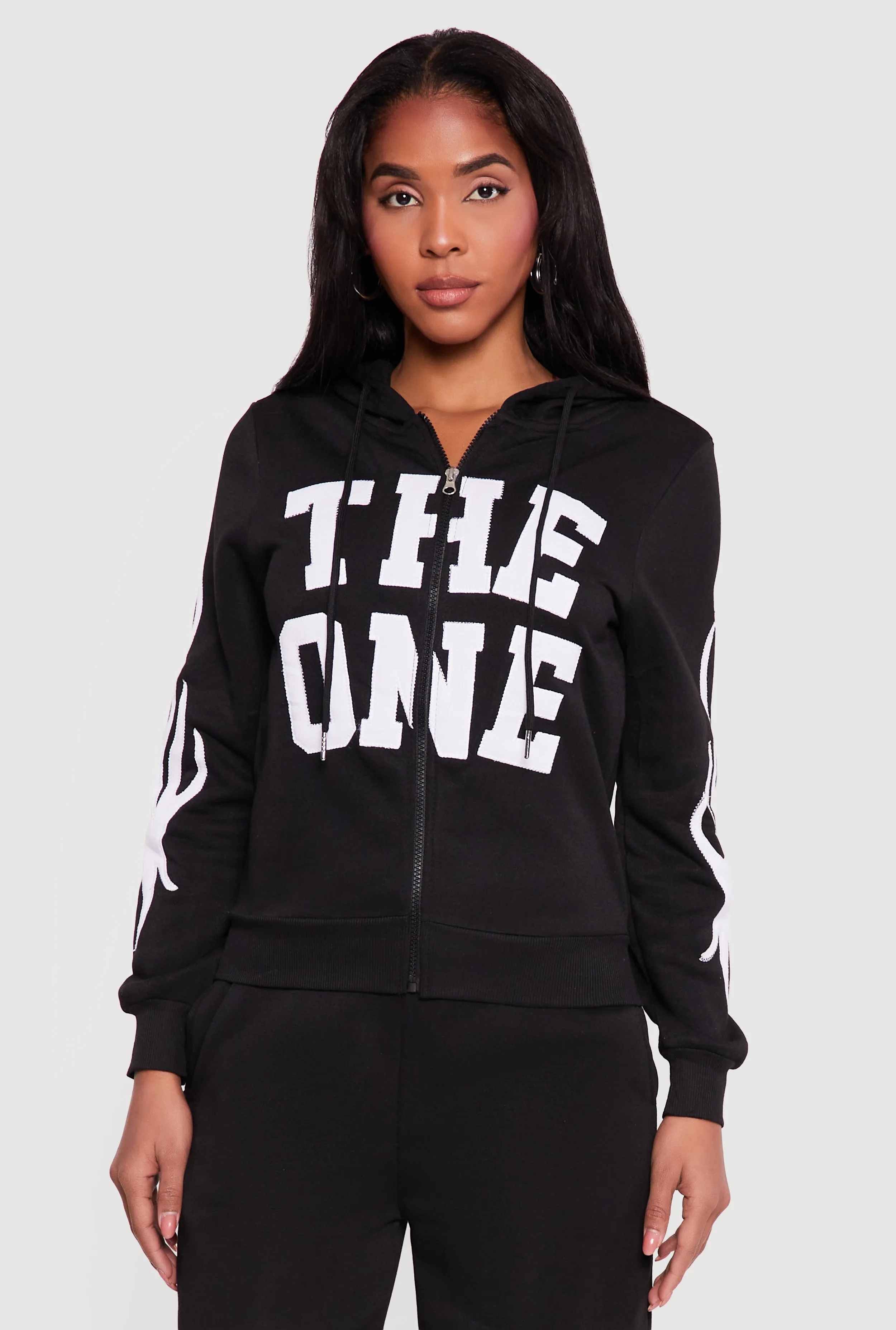 The One Graphic Patch Zip Front Hoodie sold by Rainbow