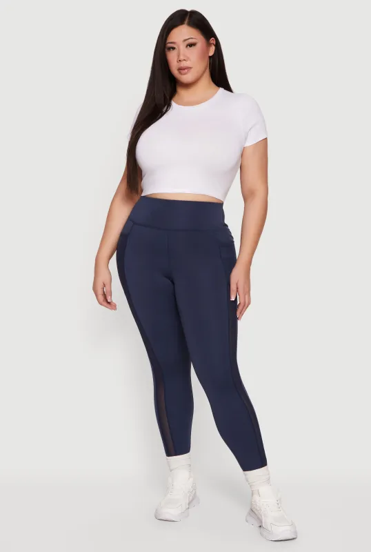 Plus Size Mesh Detail Cell Phone Pocket Leggings sold by Rainbow