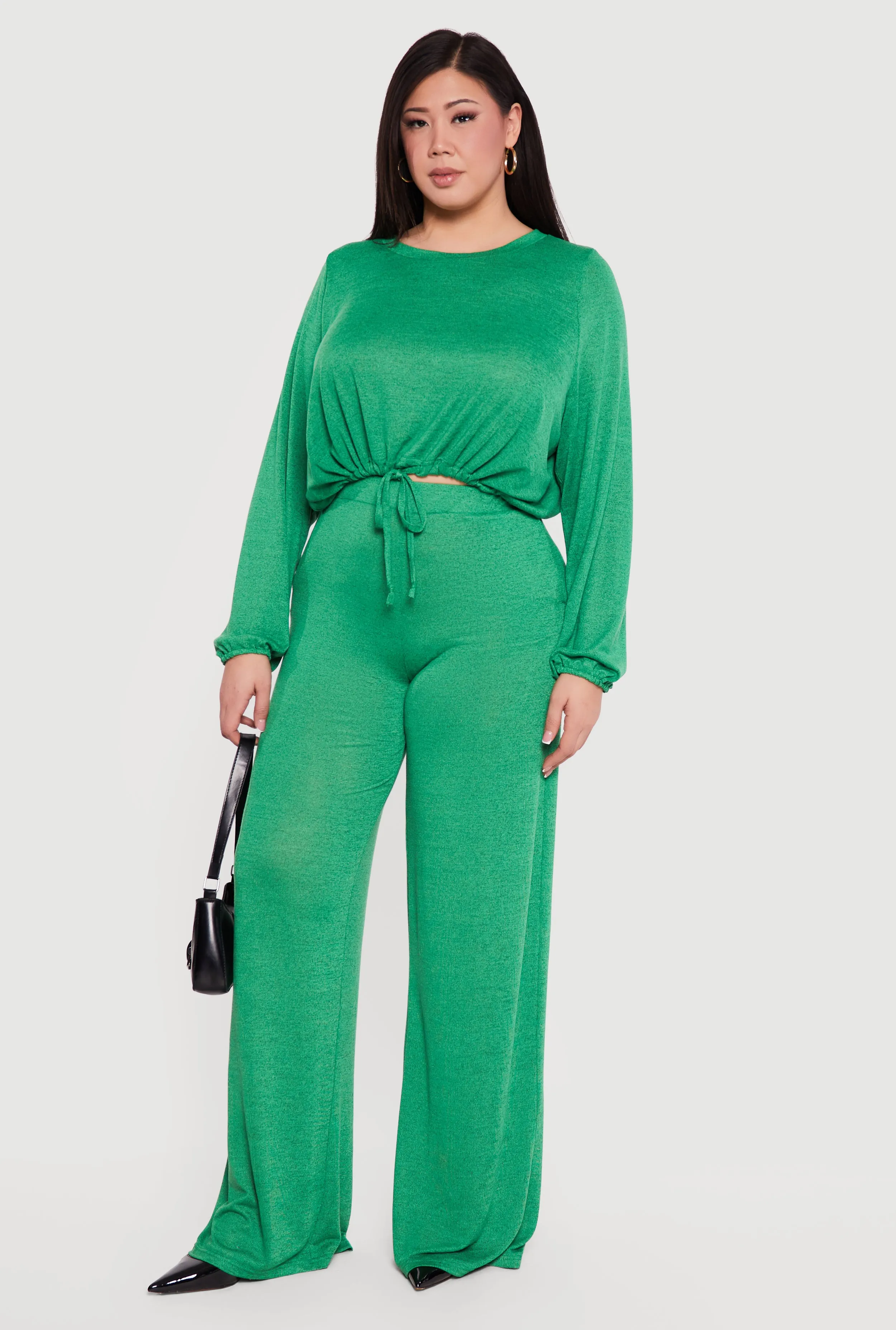 Plus Size Drawstring Hem Long Sleeve Crop Top sold by Rainbow product image thumbnail 2