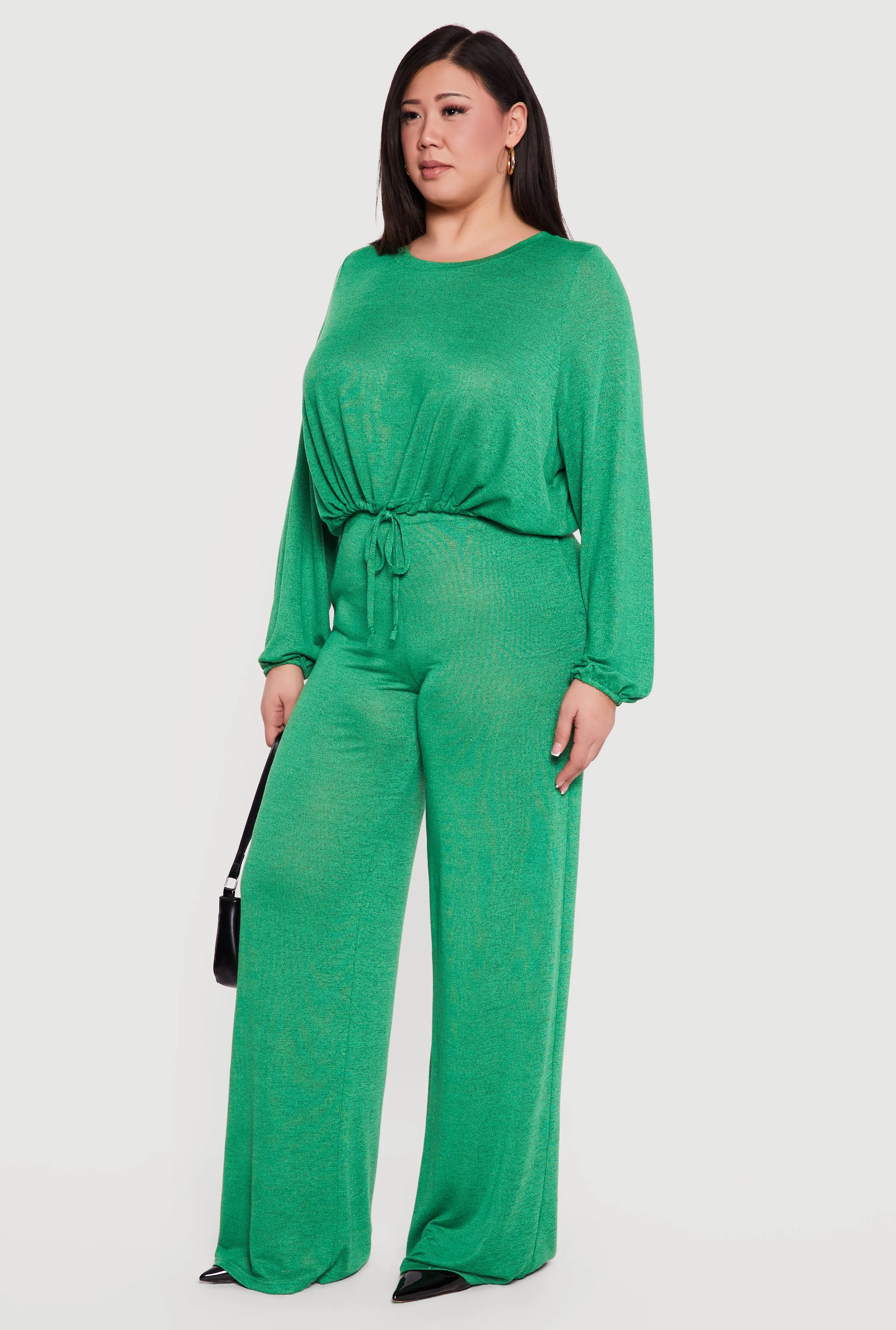 Plus Size Drawstring Hem Long Sleeve Crop Top sold by Rainbow product image thumbnail 3