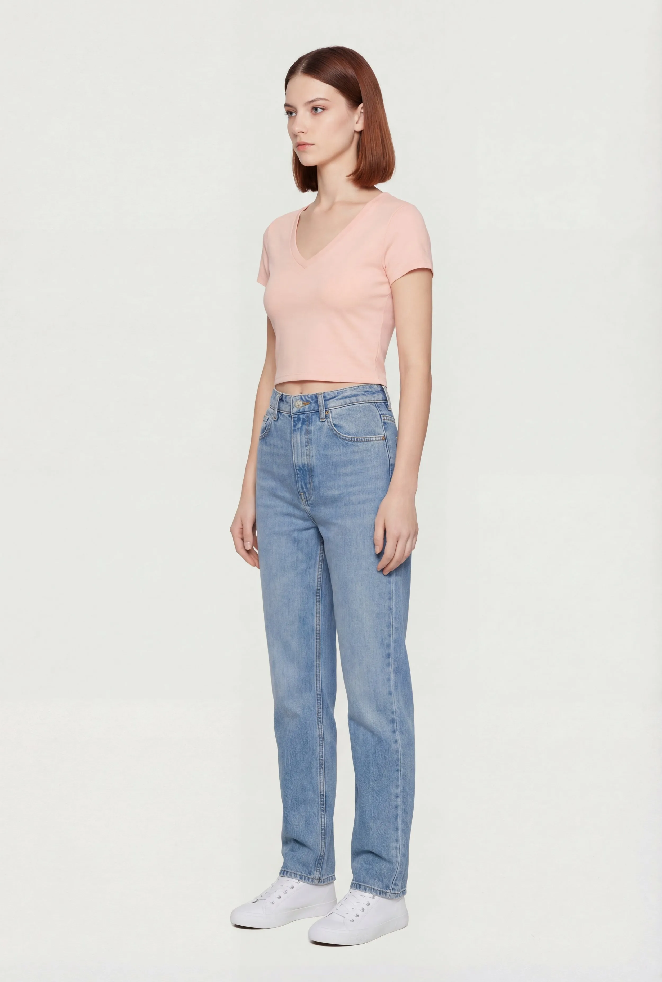 Short Sleeve V Neck Cropped Tee sold by Rainbow product image thumbnail 3