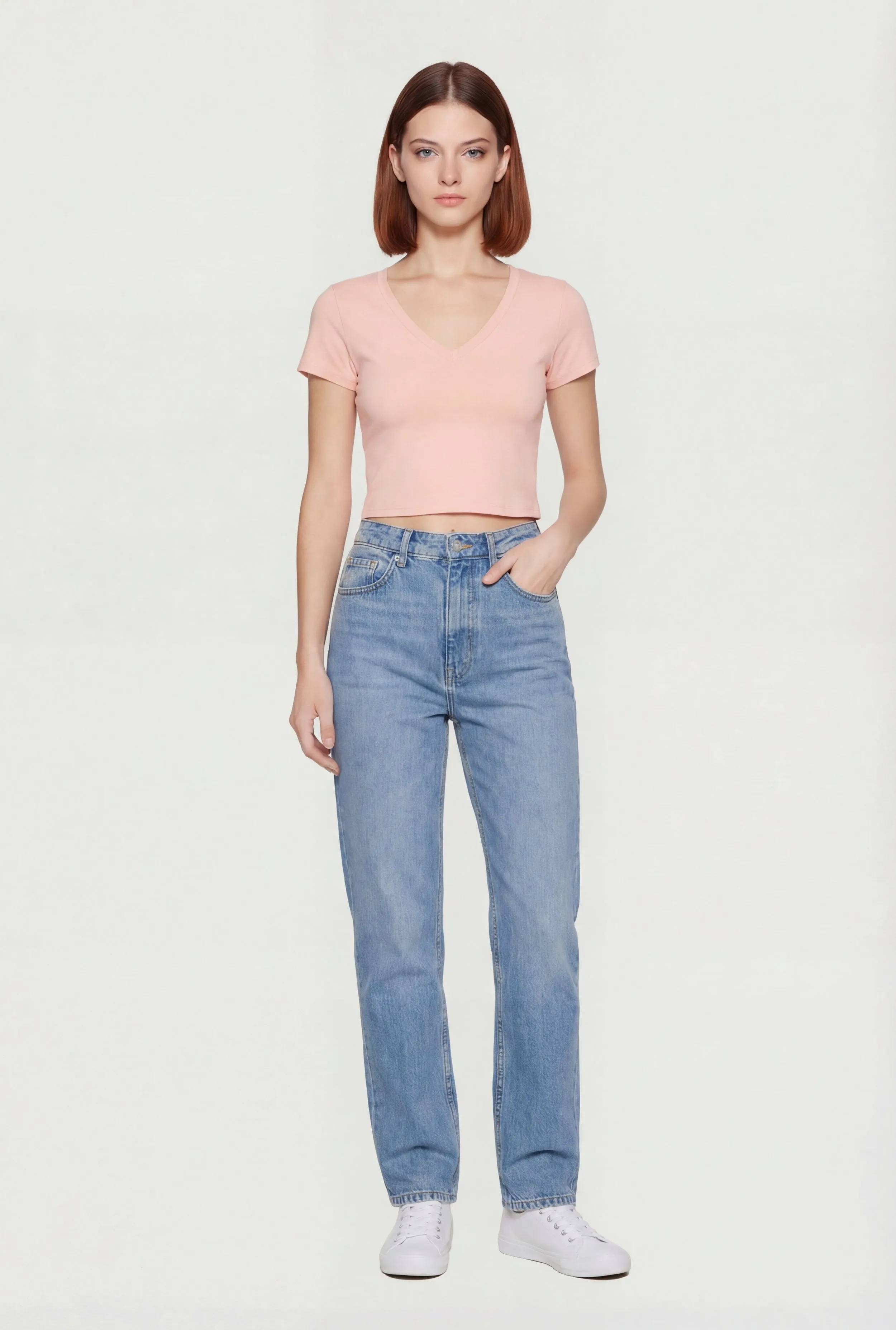 Short Sleeve V Neck Cropped Tee sold by Rainbow