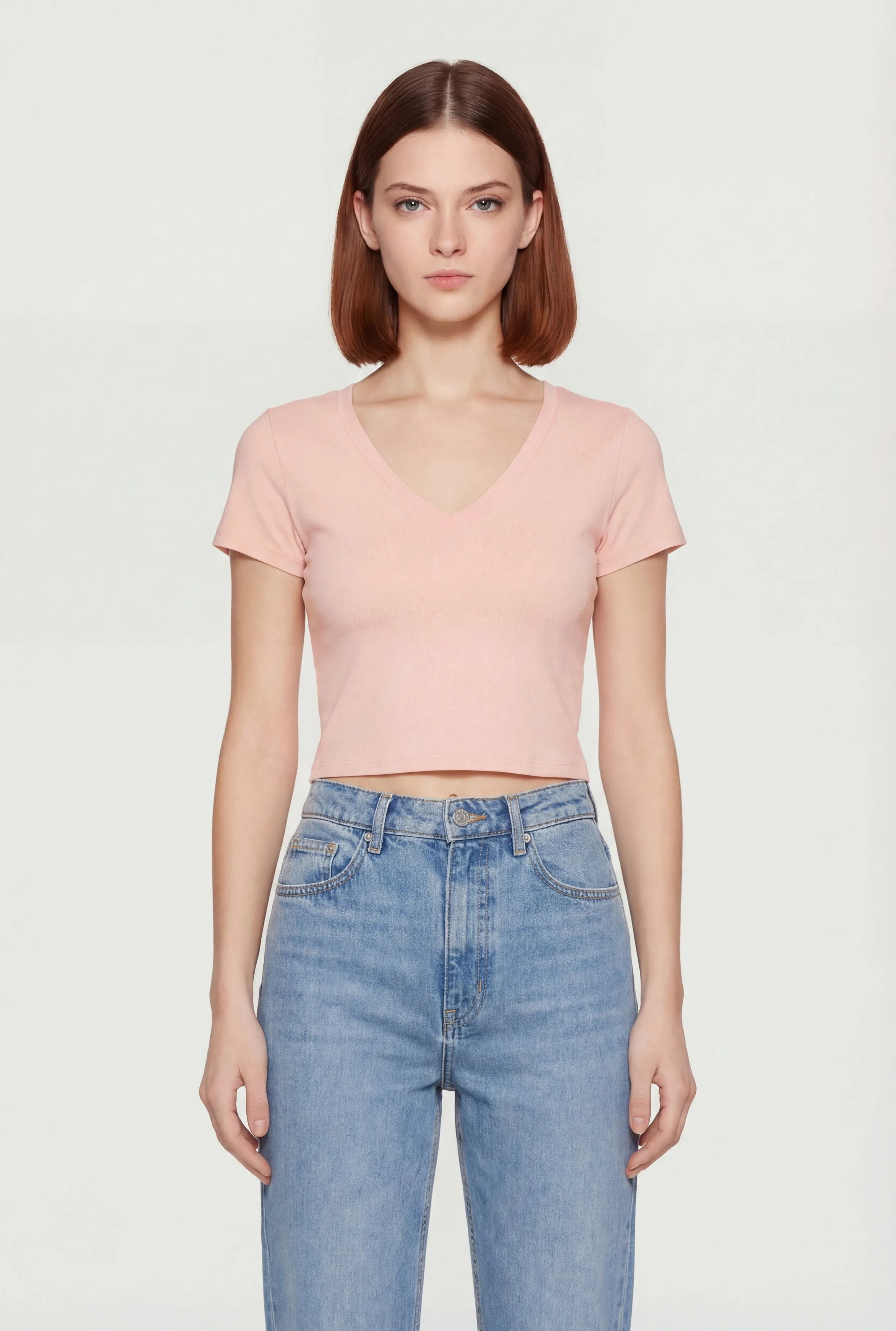 Short Sleeve V Neck Cropped Tee sold by Rainbow product image thumbnail 2