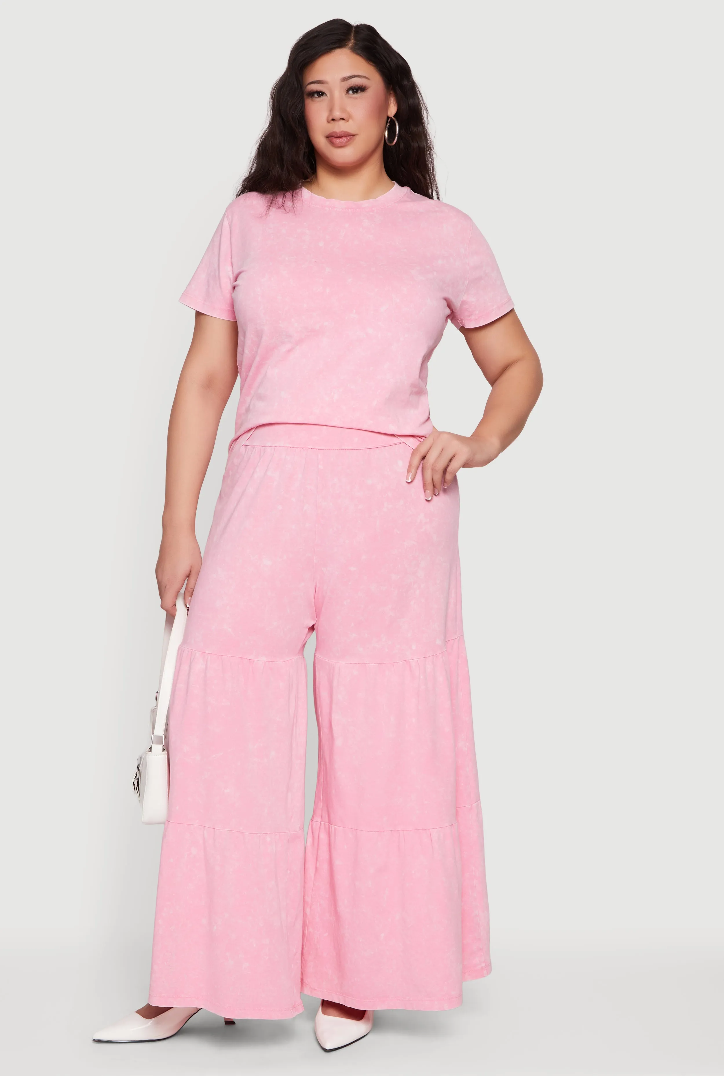 Plus Size Acid Wash Tiered Palazzo Pants sold by Rainbow
