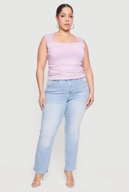 Plus Size Sleeveless Square Neck Ruched Top sold by Rainbow