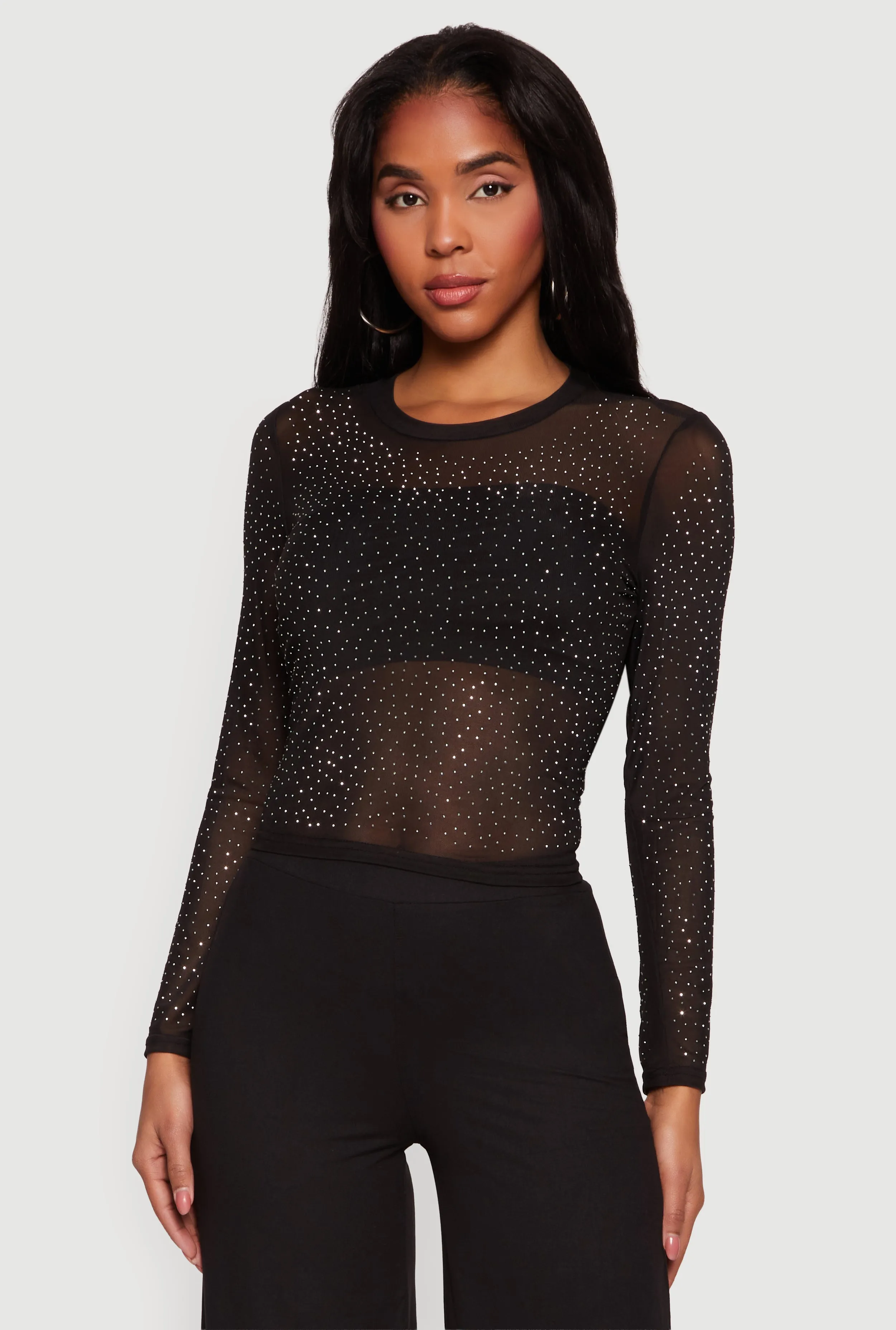 Rhinestone Mesh Long Sleeve Top sold by Rainbow product image thumbnail 2