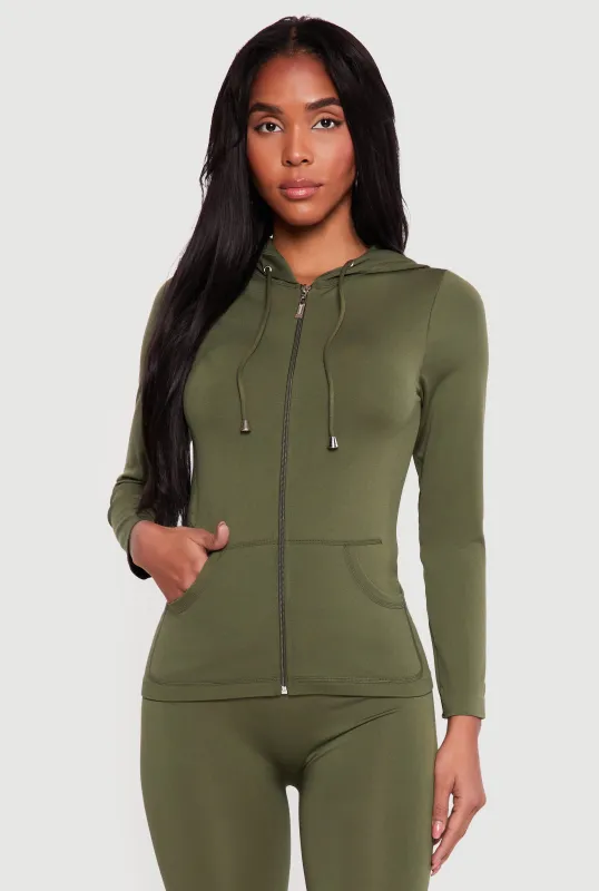 Drawstring Hooded Zip Front Track Jacket made by Rainbow