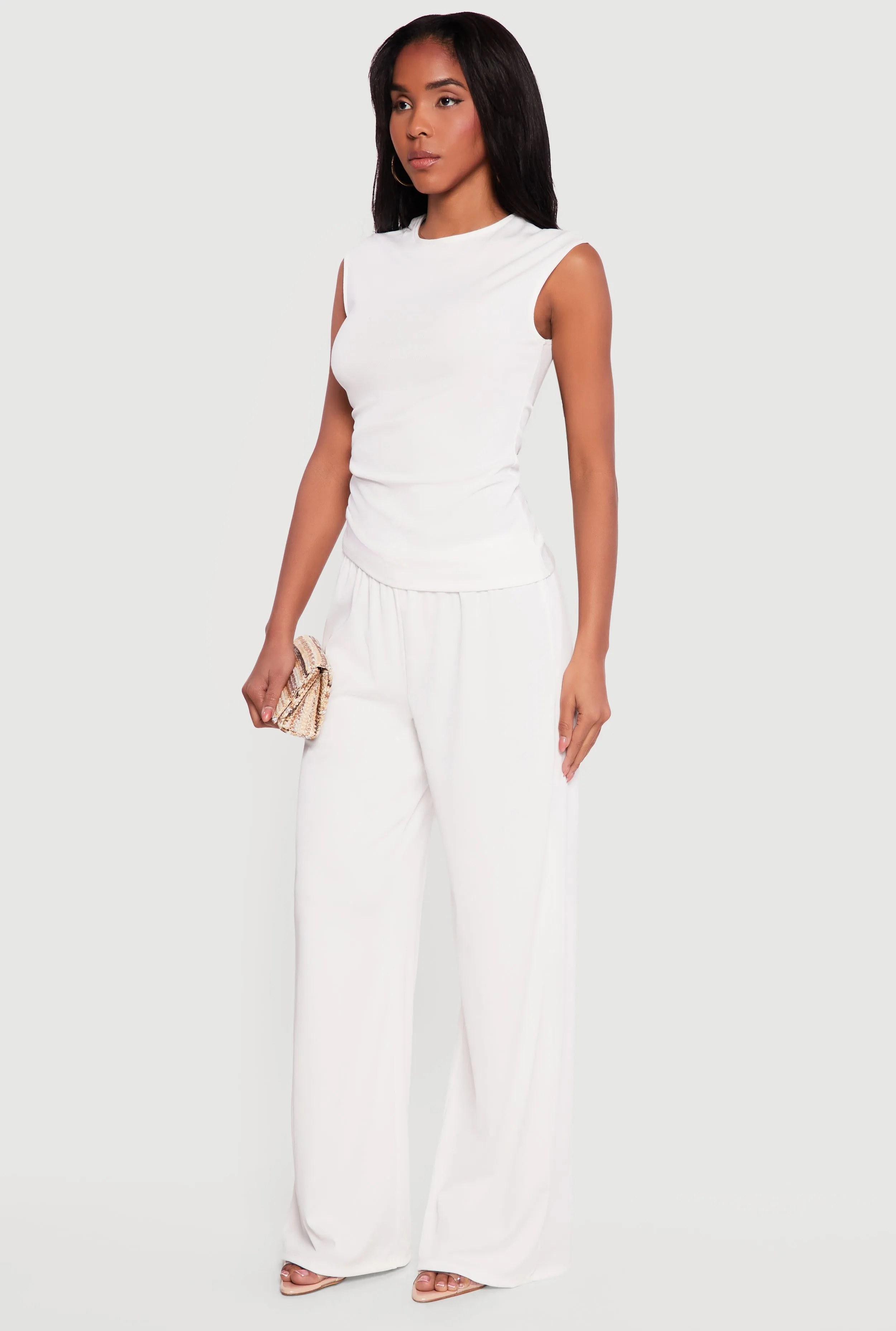 Rib Knit Ruched Sleeveless High Neck Top sold by Rainbow product image thumbnail 3