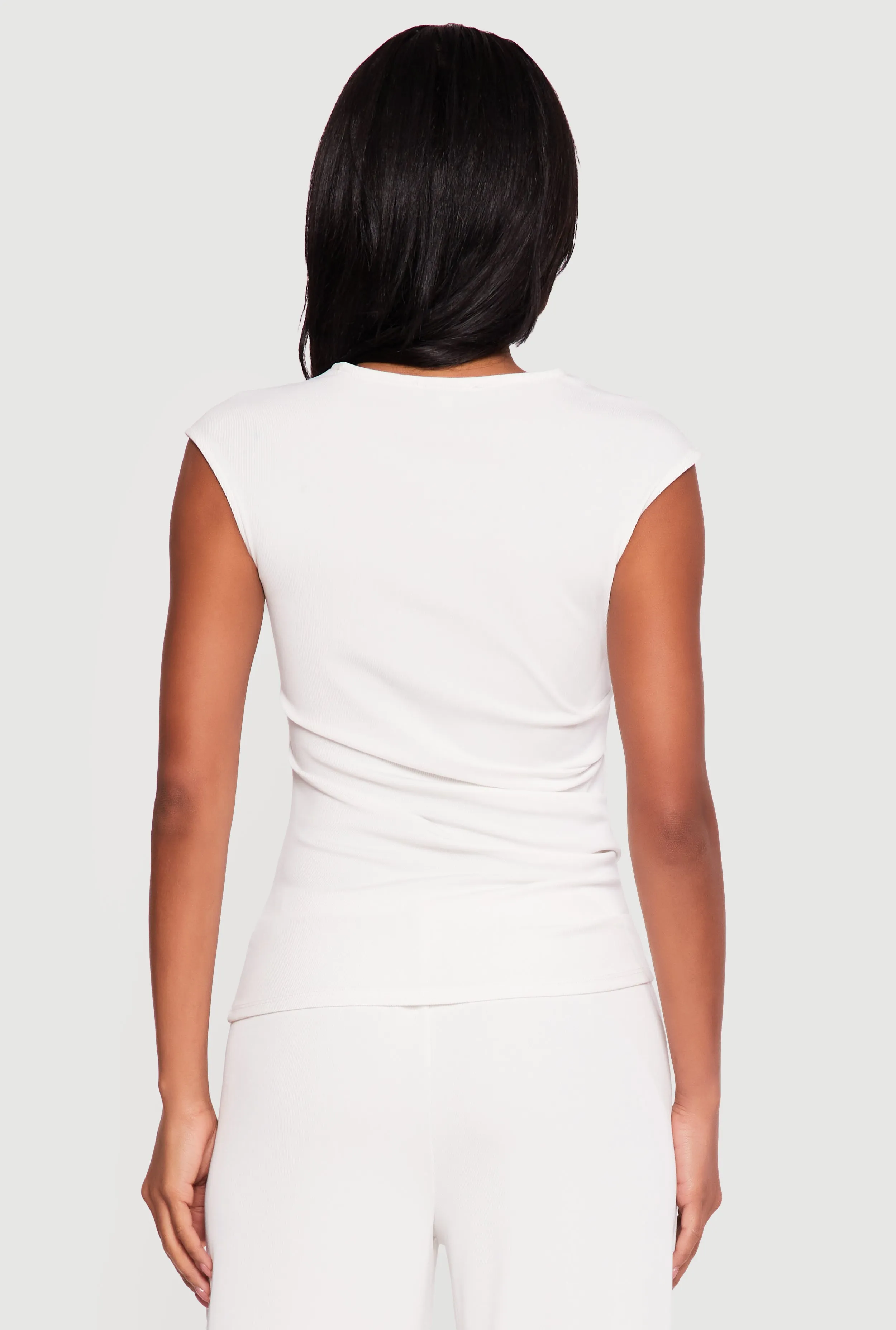 Rib Knit Ruched Sleeveless High Neck Top sold by Rainbow product image thumbnail 5