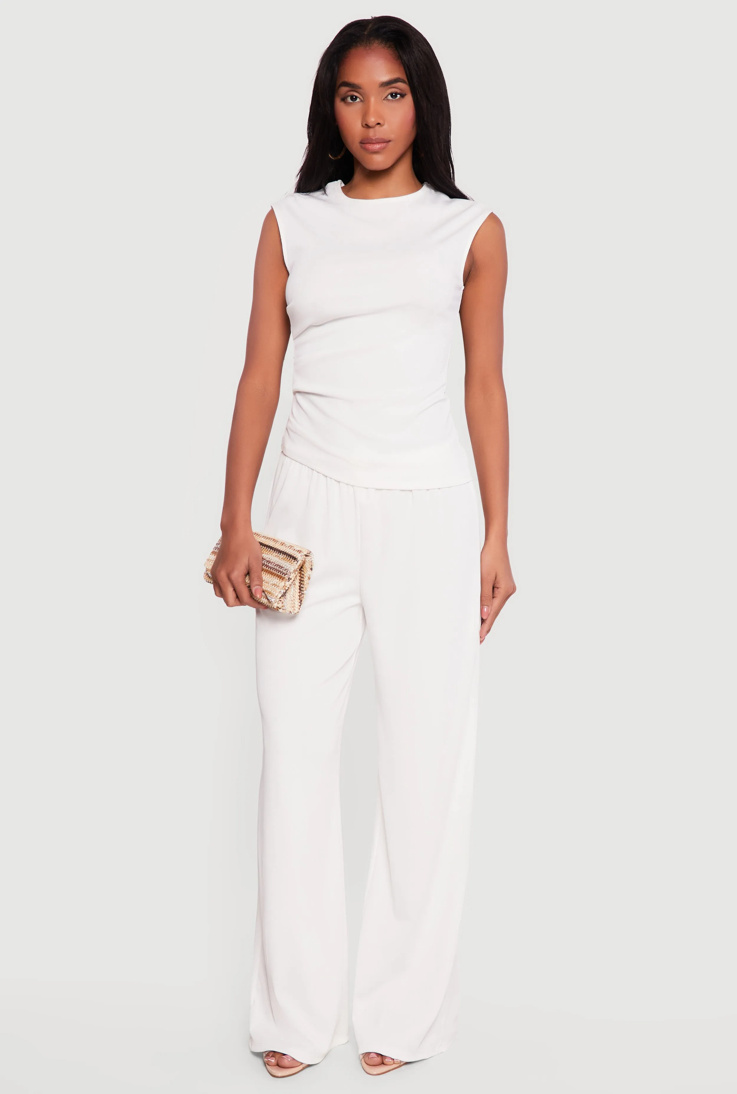 Rib Knit Ruched Sleeveless High Neck Top sold by Rainbow product image thumbnail 2