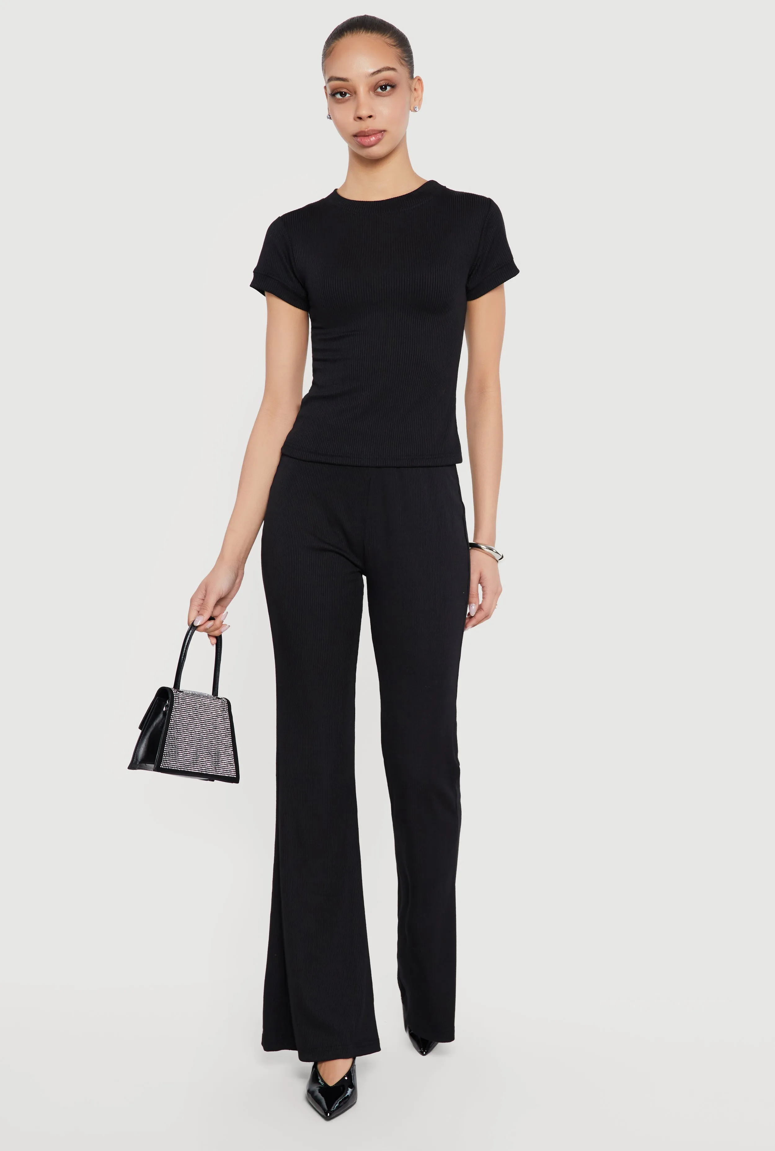 Rib Knit High Waisted Flare Pants sold by Rainbow