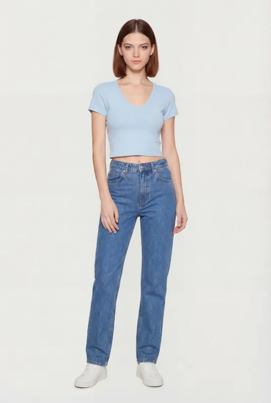 Short Sleeve V Neck Cropped Tee sold by Rainbow