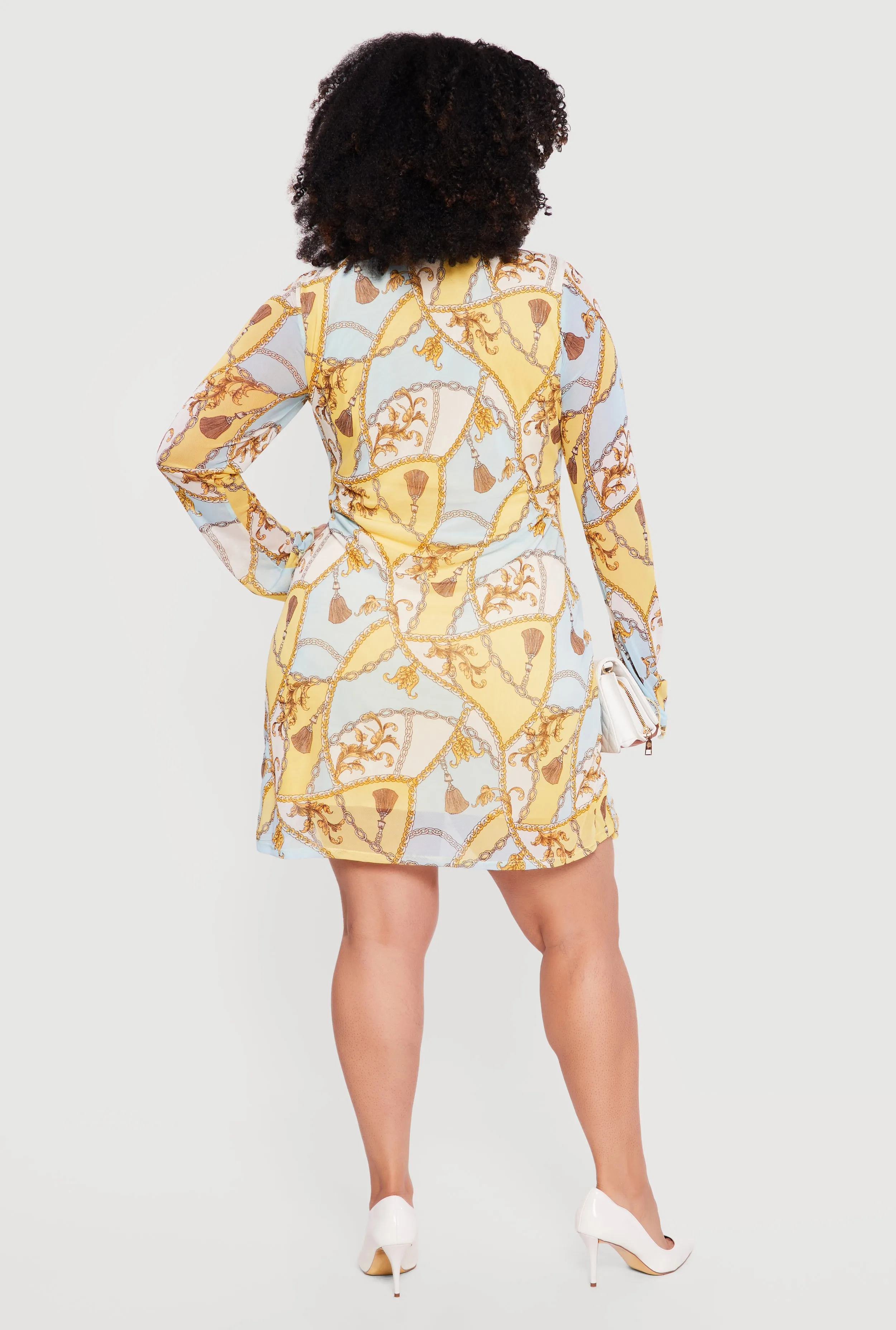 Plus Size Chain Print Ruffle Trim Tie Front Dress sold by Rainbow product image thumbnail 3