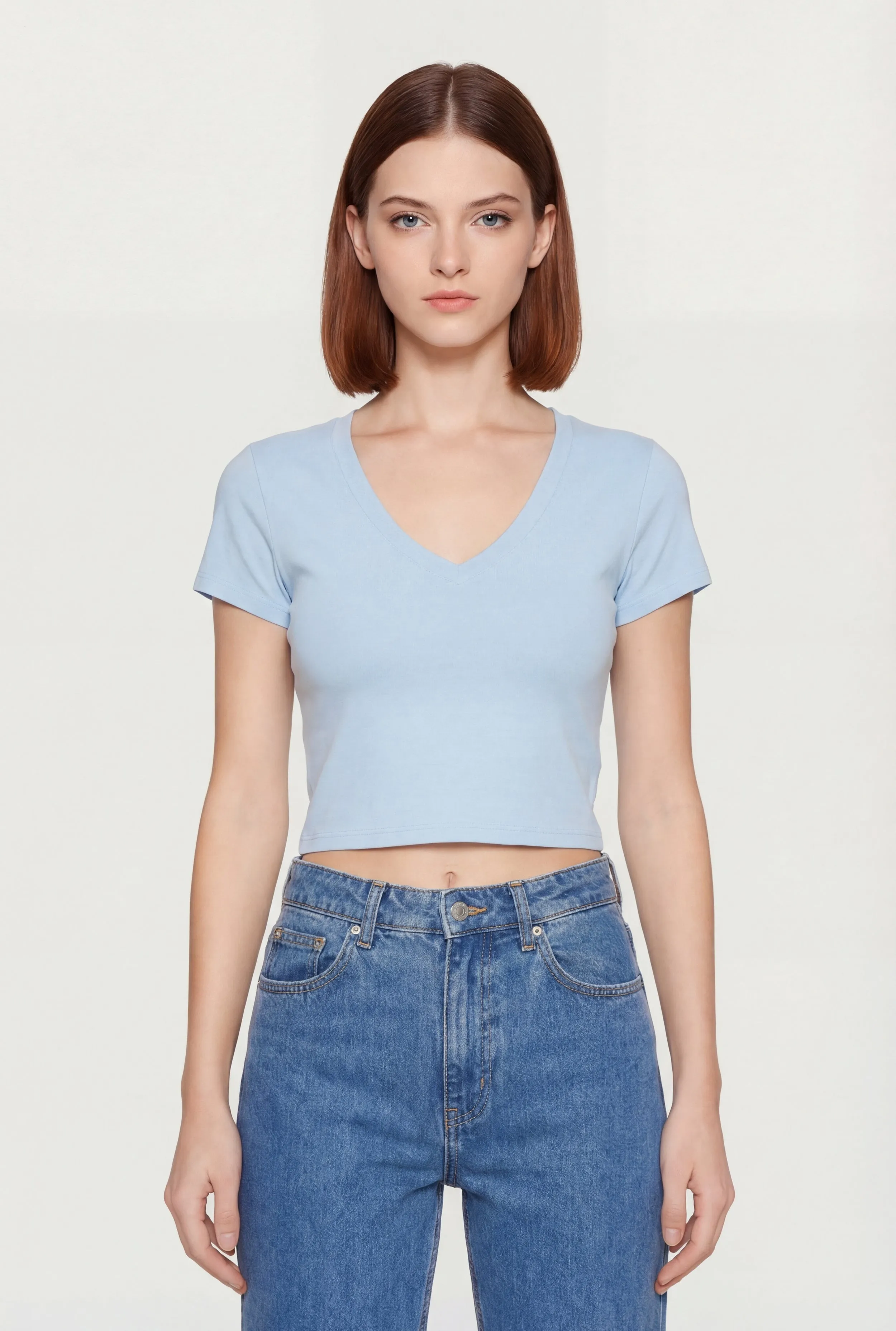 Short Sleeve V Neck Cropped Tee sold by Rainbow product image thumbnail 2