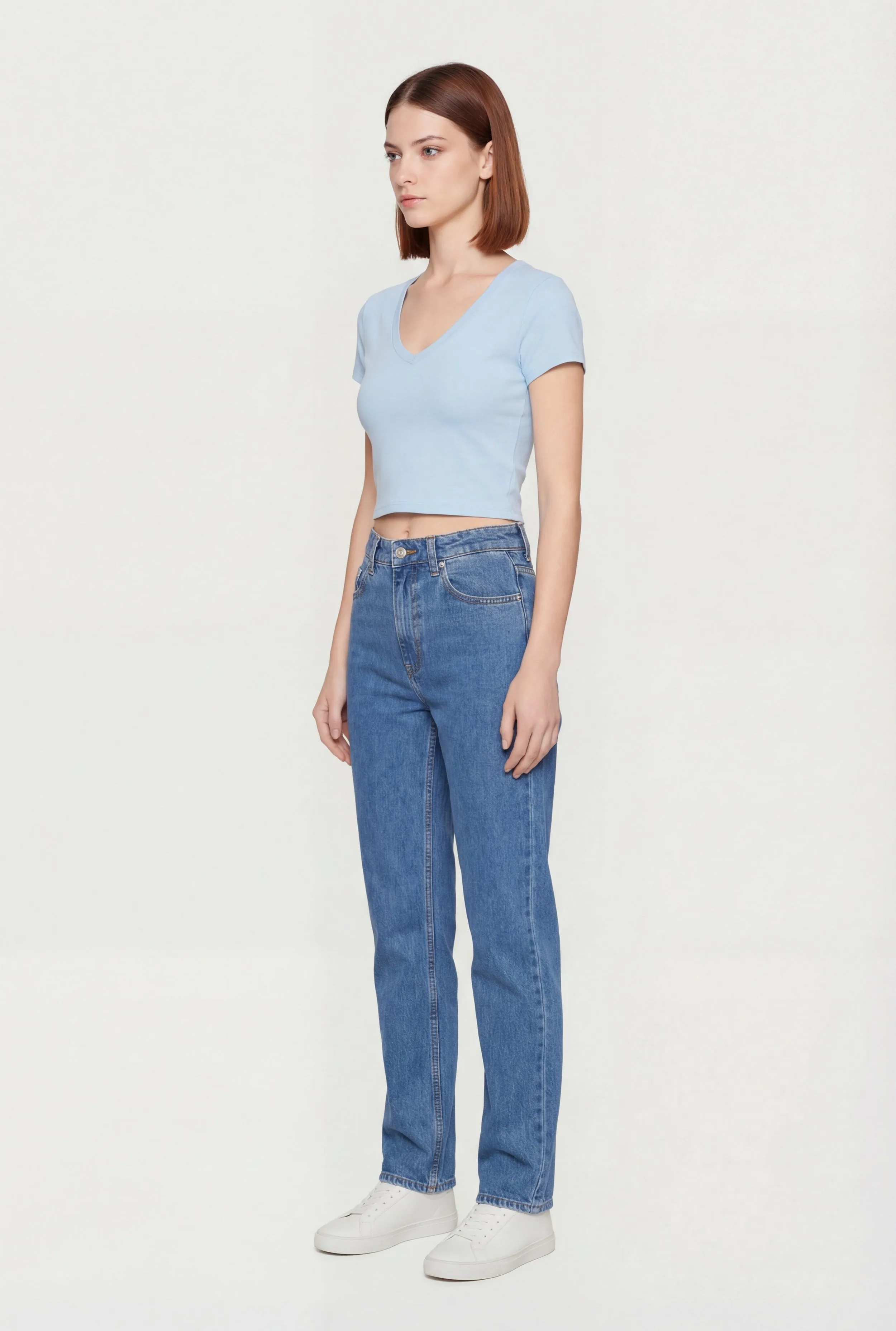 Short Sleeve V Neck Cropped Tee sold by Rainbow product image thumbnail 3