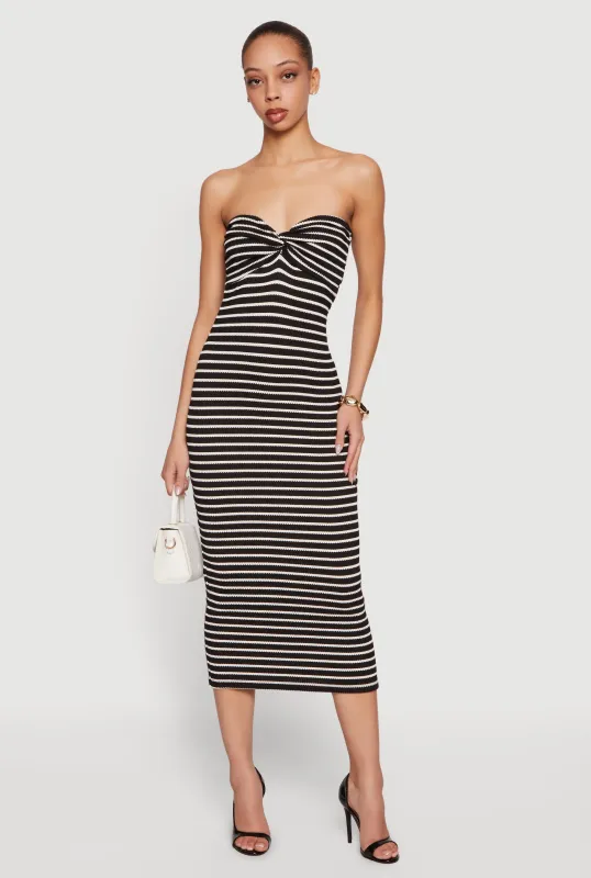 Striped Rib Knit Twist Front Tube Dress made by Rainbow