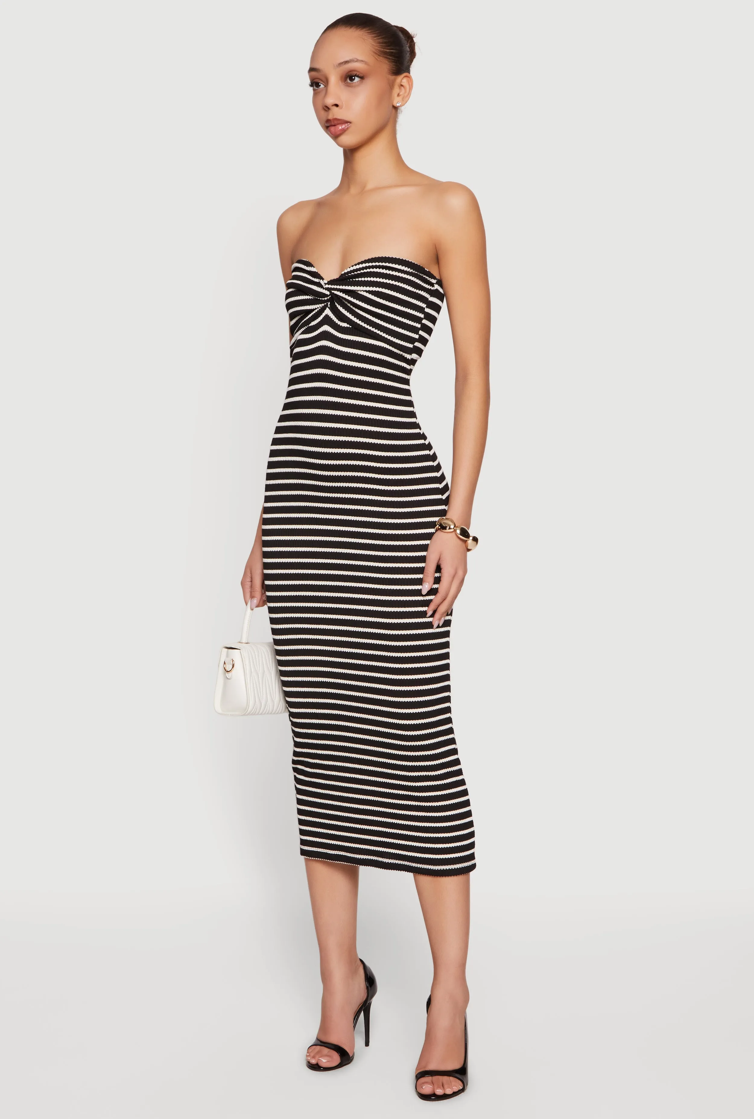 Striped Rib Knit Twist Front Tube Dress sold by Rainbow product image thumbnail 2