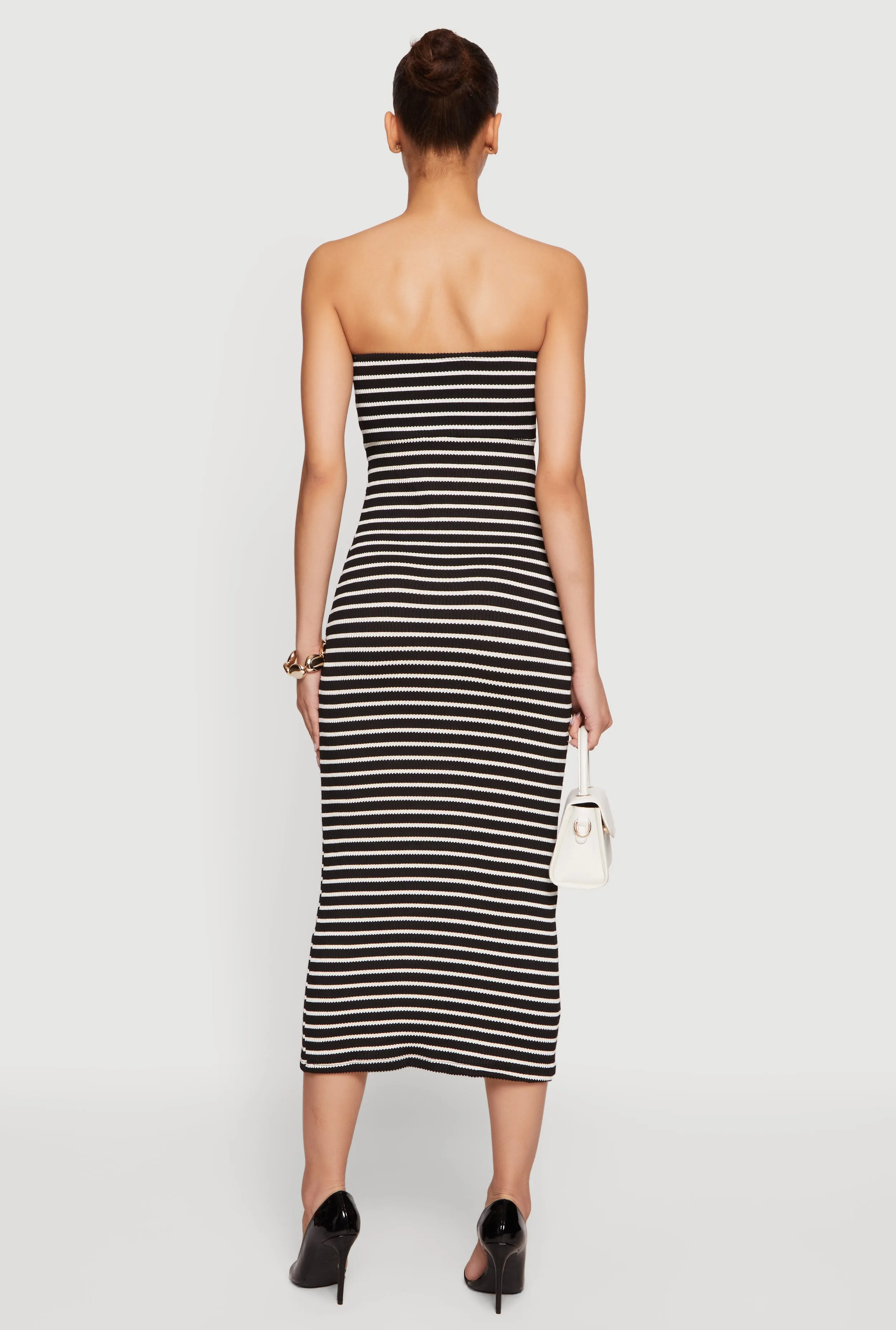 Striped Rib Knit Twist Front Tube Dress sold by Rainbow product image thumbnail 3