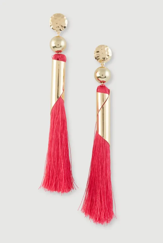 Metallic Detail Tassel Earrings made by Rainbow