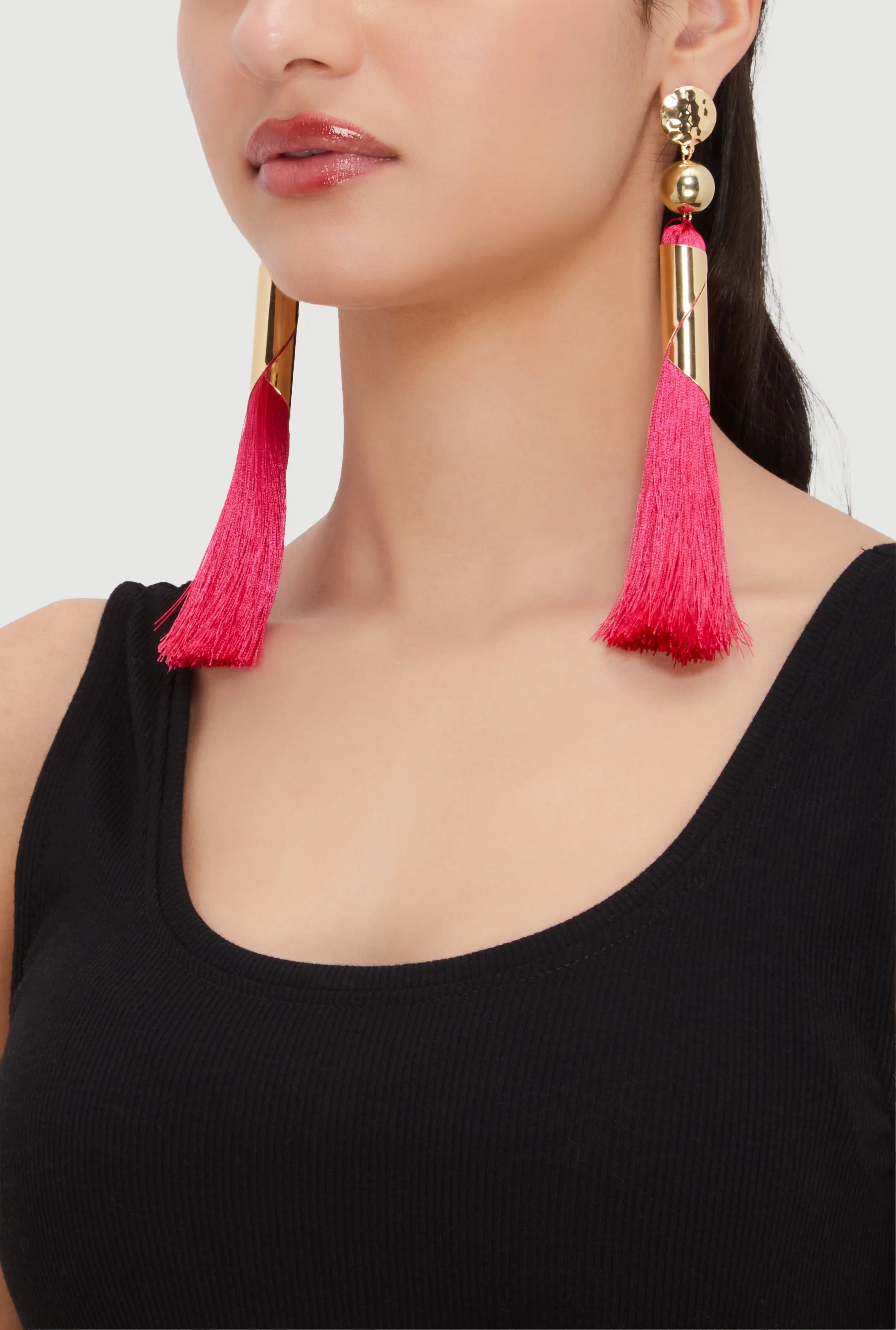 Metallic Detail Tassel Earrings sold by Rainbow product image thumbnail 2