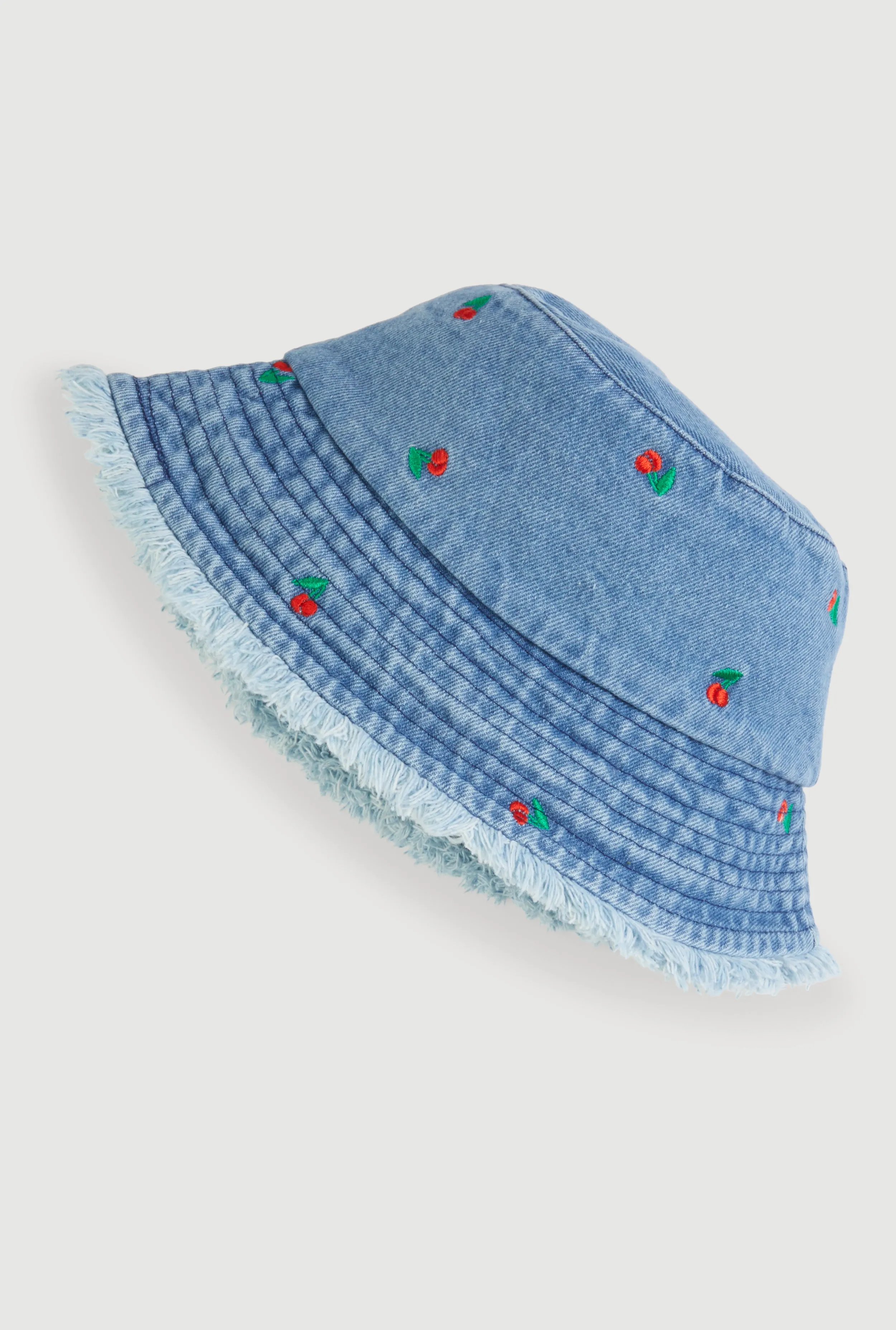 Embroidered Cherry Print Frayed Bucket Hat sold by Rainbow product image thumbnail 5