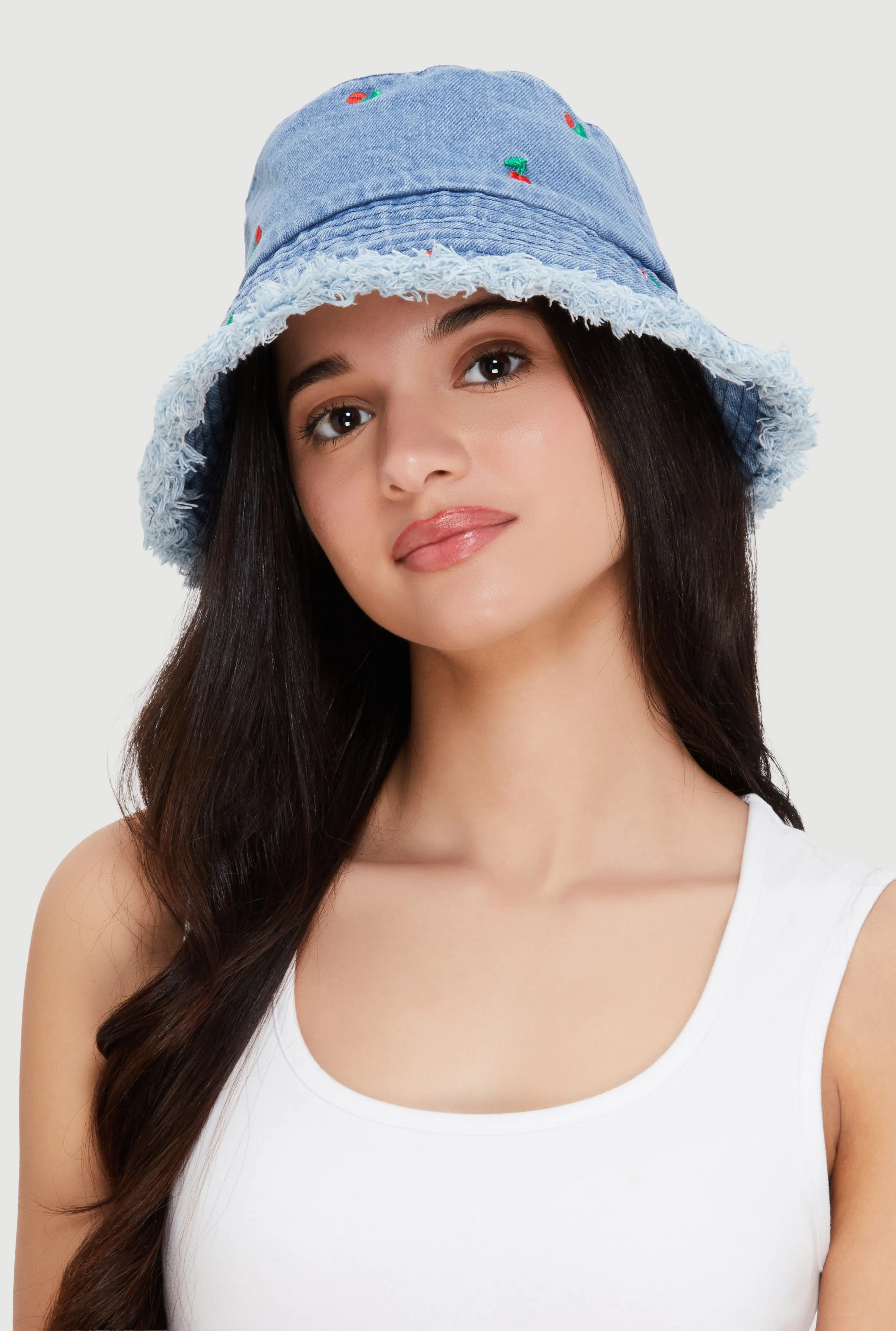 Embroidered Cherry Print Frayed Bucket Hat sold by Rainbow product image thumbnail 2