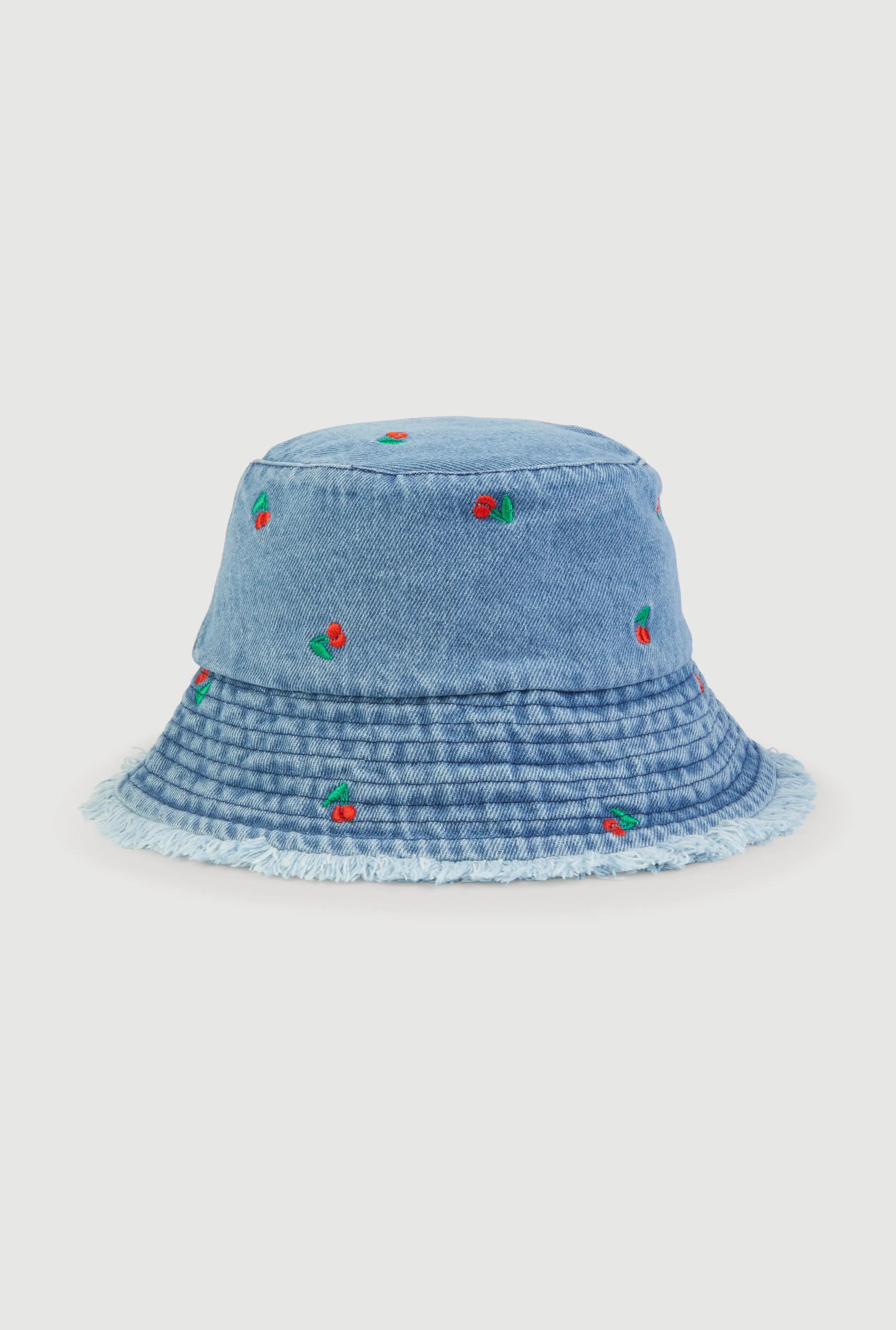 Embroidered Cherry Print Frayed Bucket Hat sold by Rainbow