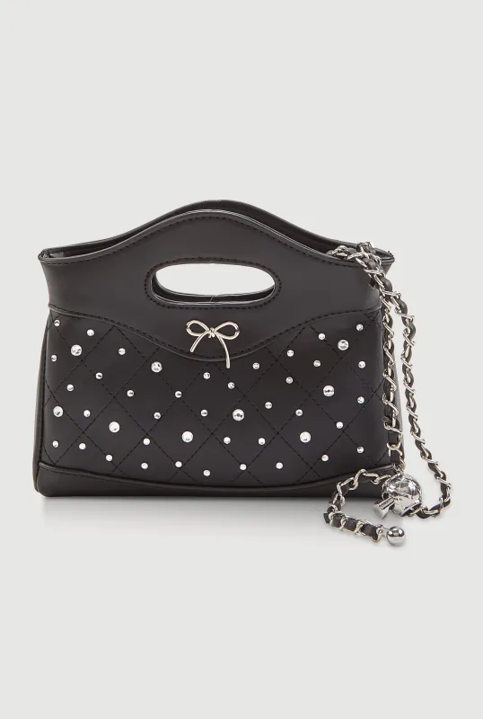 Rhinestone Bow Detail Crossbody Faux Leather Bag made by Rainbow