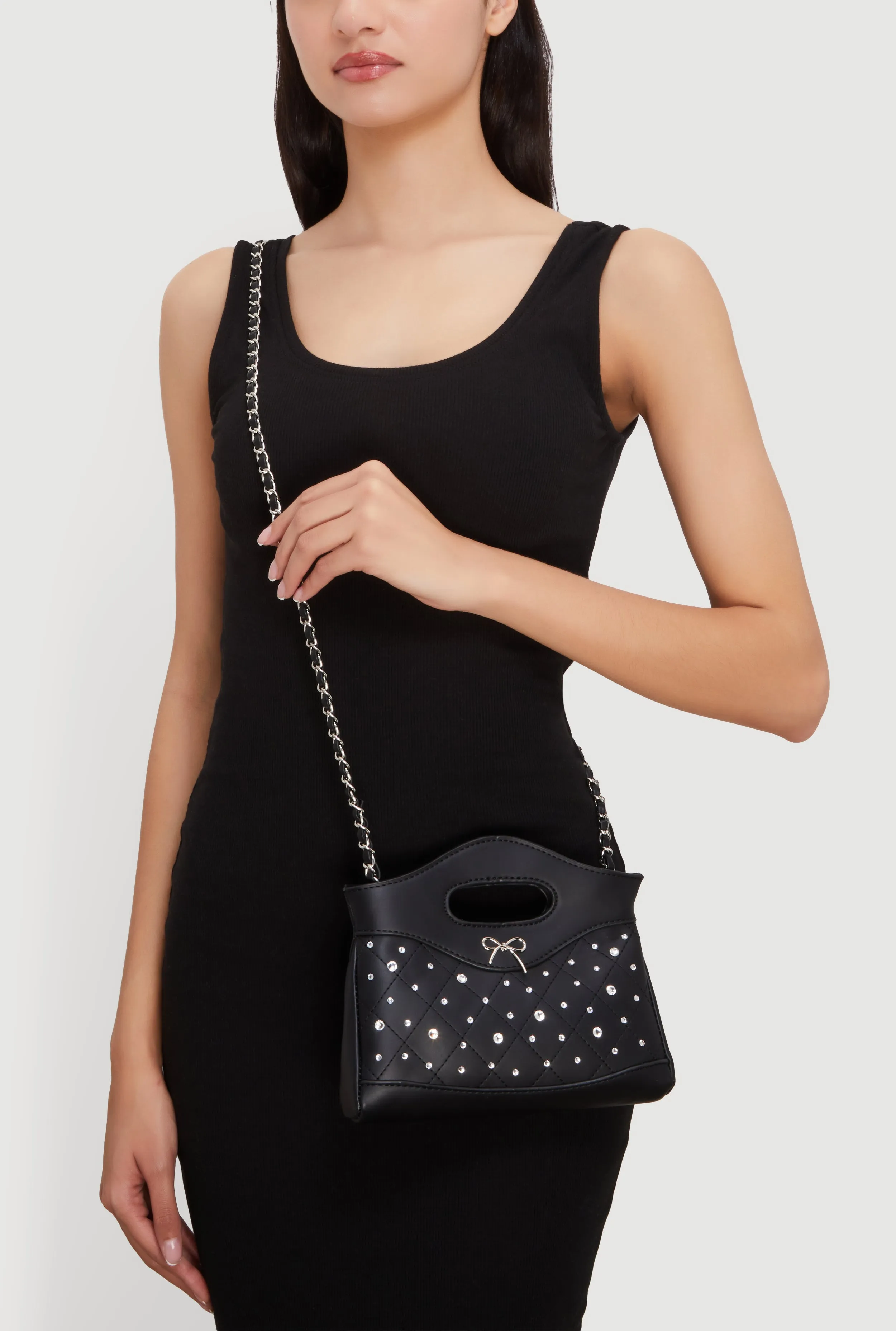 Rhinestone Bow Detail Crossbody Faux Leather Bag sold by Rainbow product image thumbnail 3