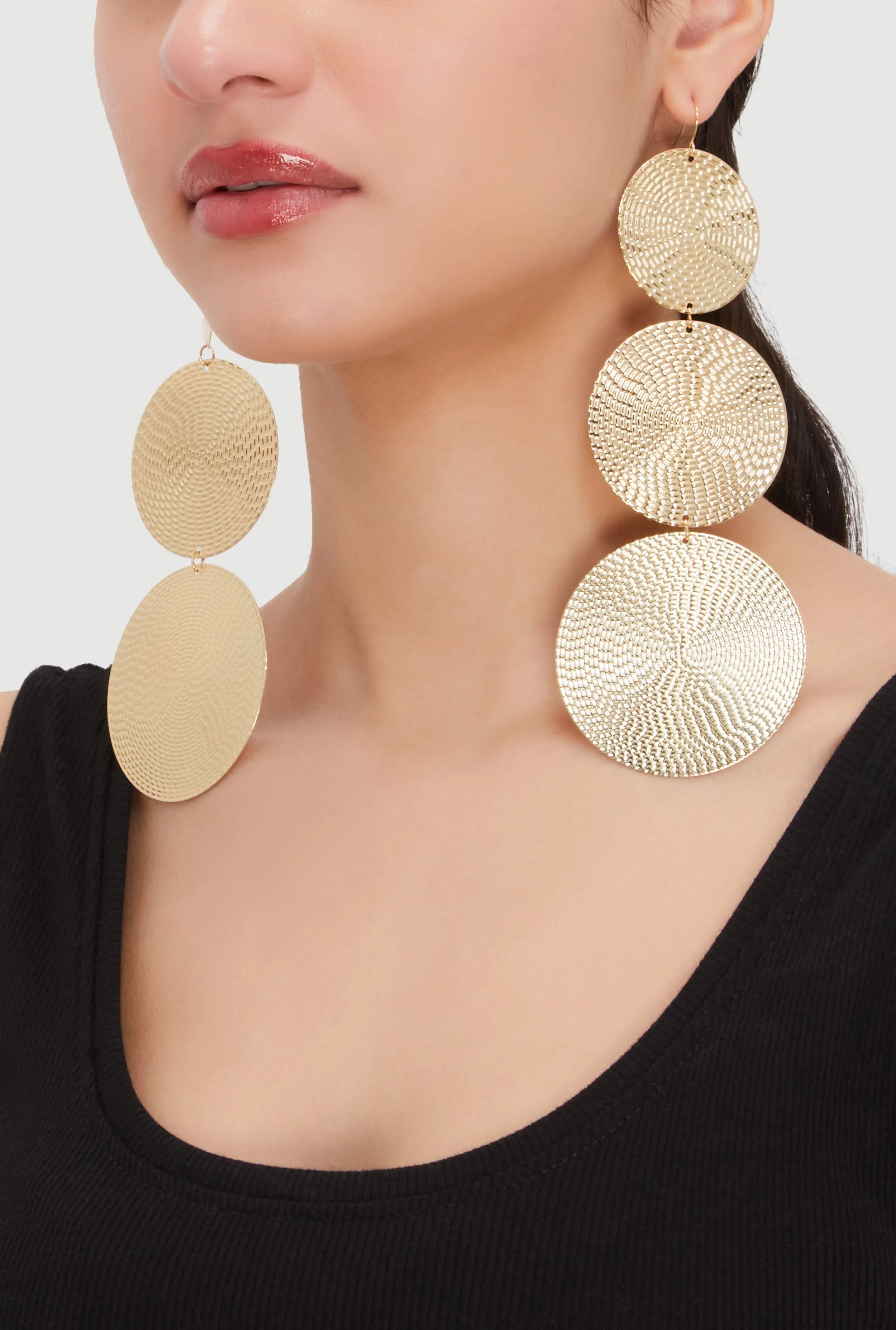 Trendy Metallic Disc Drop Earrings sold by Rainbow product image thumbnail 2