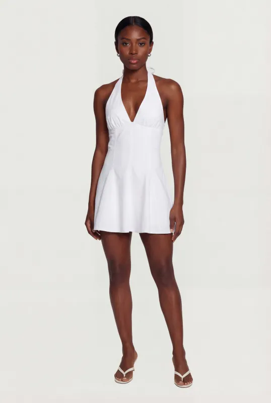 Denim Plunge Halter Mini Dress sold by Rainbow