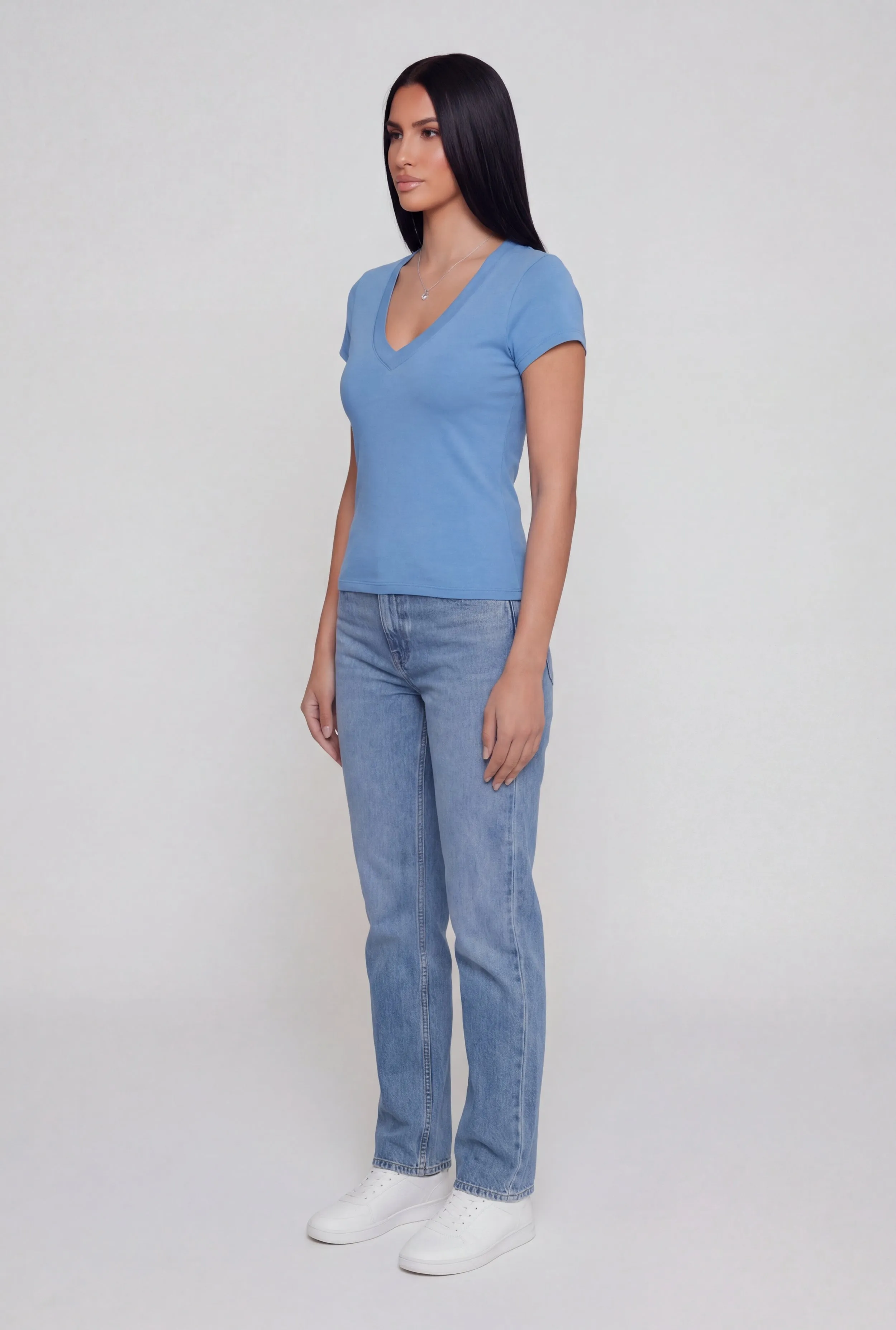 V Neck Short Sleeve Basic Tee sold by Rainbow product image thumbnail 3