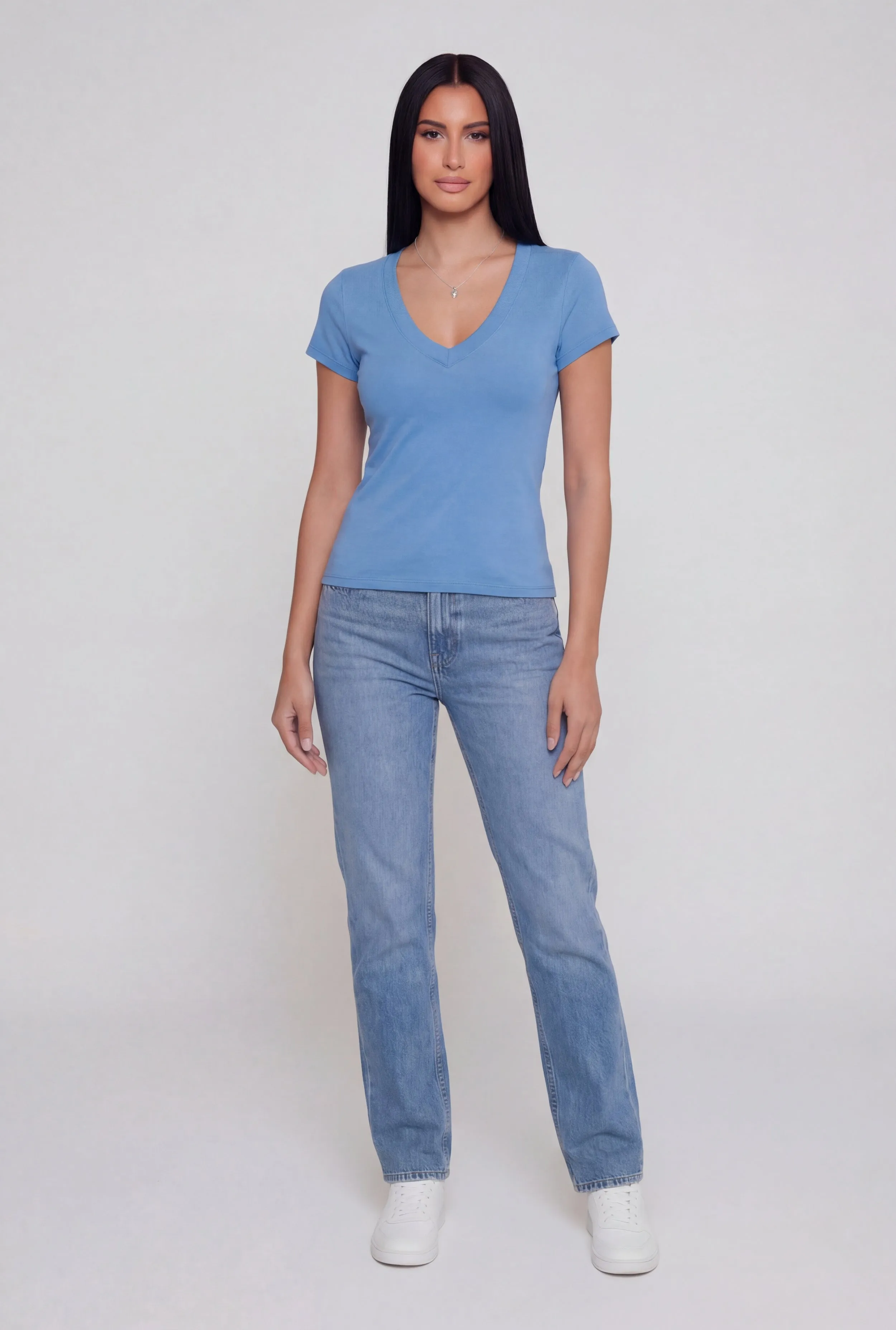 V Neck Short Sleeve Basic Tee sold by Rainbow