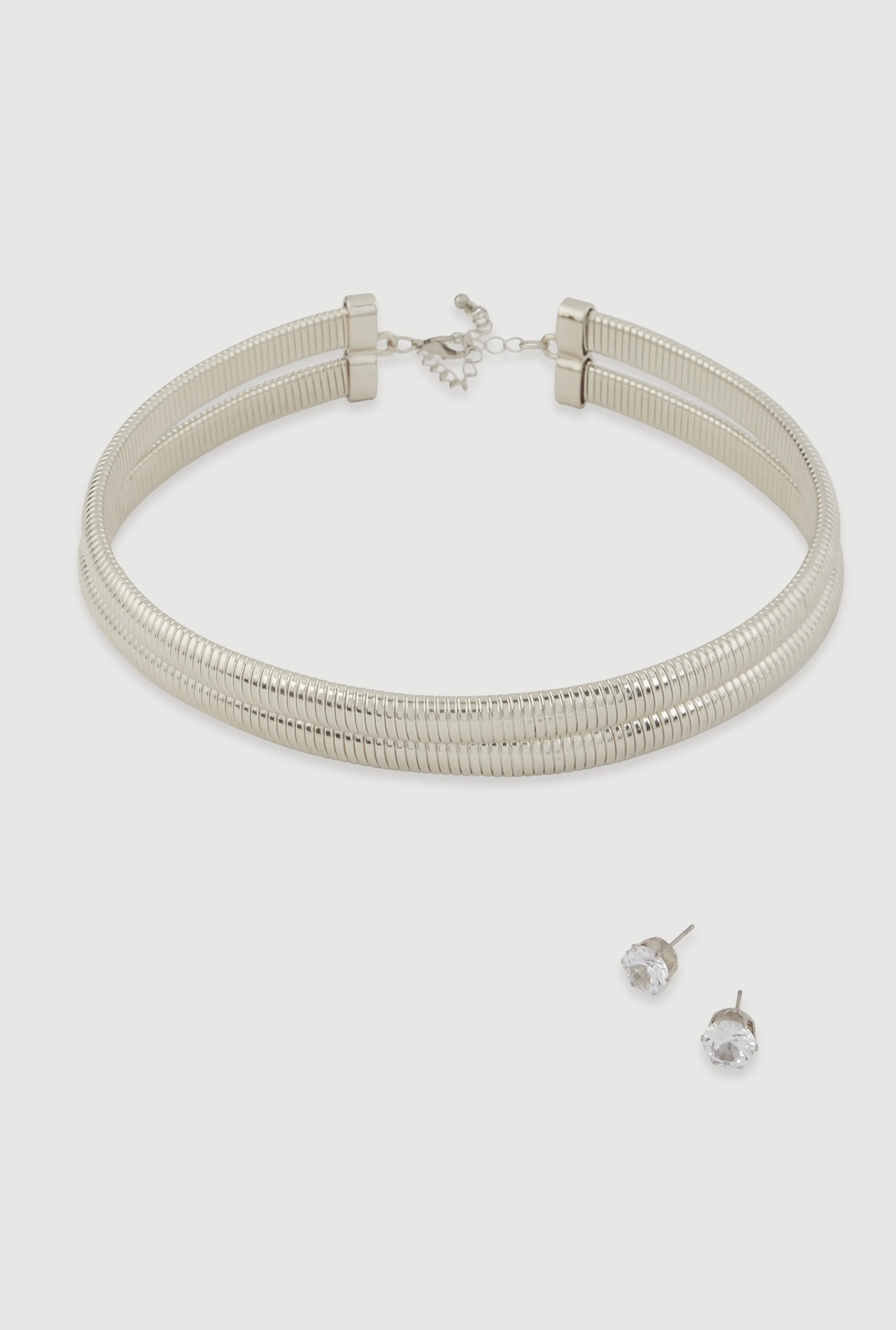 Double Snake Chain Necklace and Stud Earrings sold by Rainbow