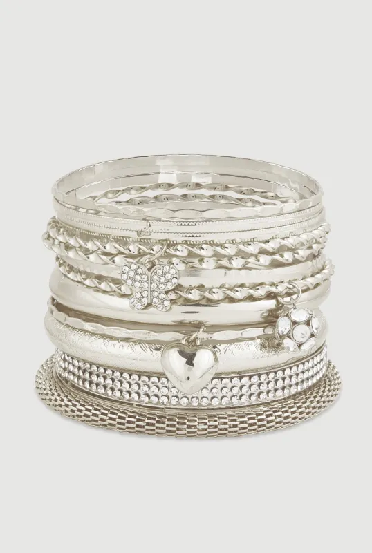 Assorted Metallic Charm Bangles Set of 12 sold by Rainbow