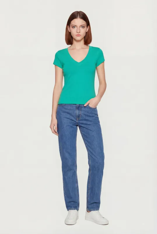 V Neck Short Sleeve Basic Tee sold by Rainbow