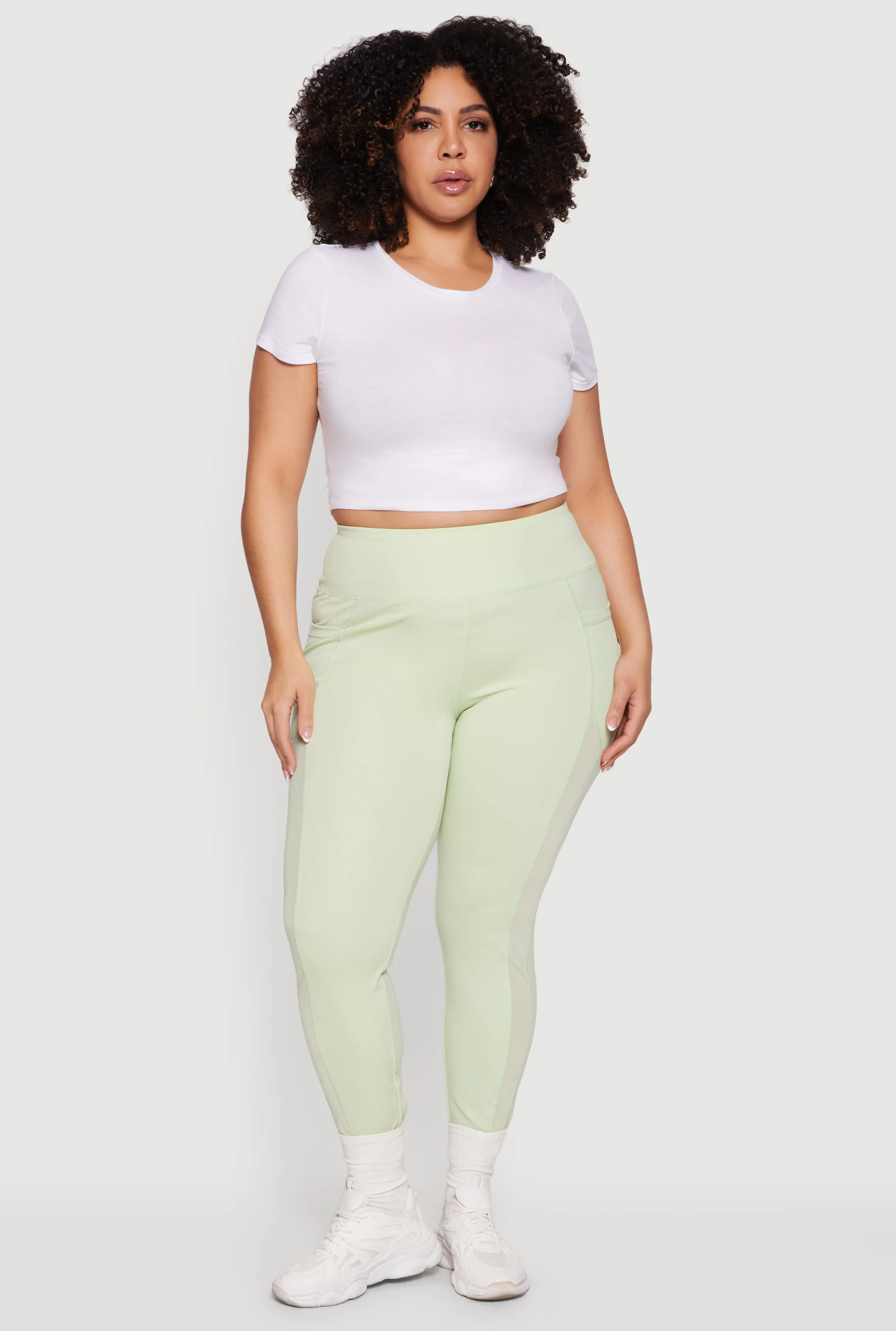 Plus Size Mesh Detail Cell Phone Pocket Leggings sold by Rainbow