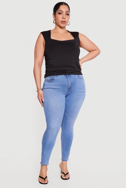 Plus Size Sleeveless Square Neck Ruched Top sold by Rainbow