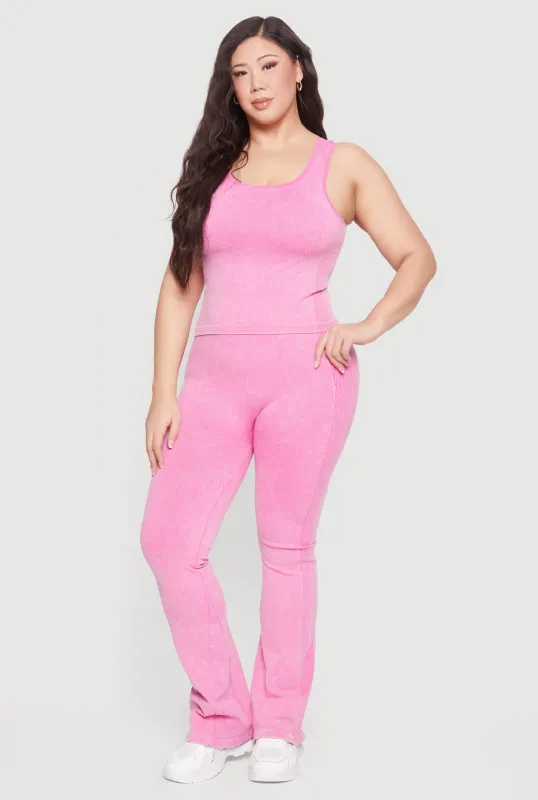 Plus Size Acid Wash Textured Knit Flare Leggings sold by Rainbow