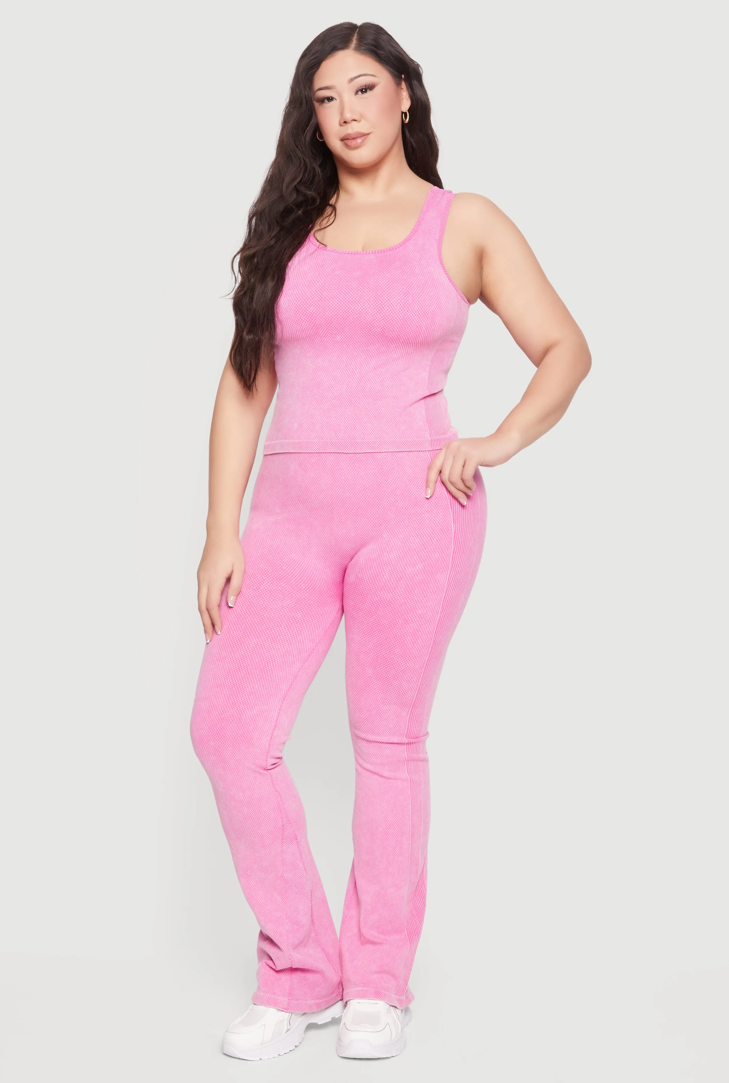 Plus Size Acid Wash Textured Knit Flare Leggings sold by Rainbow