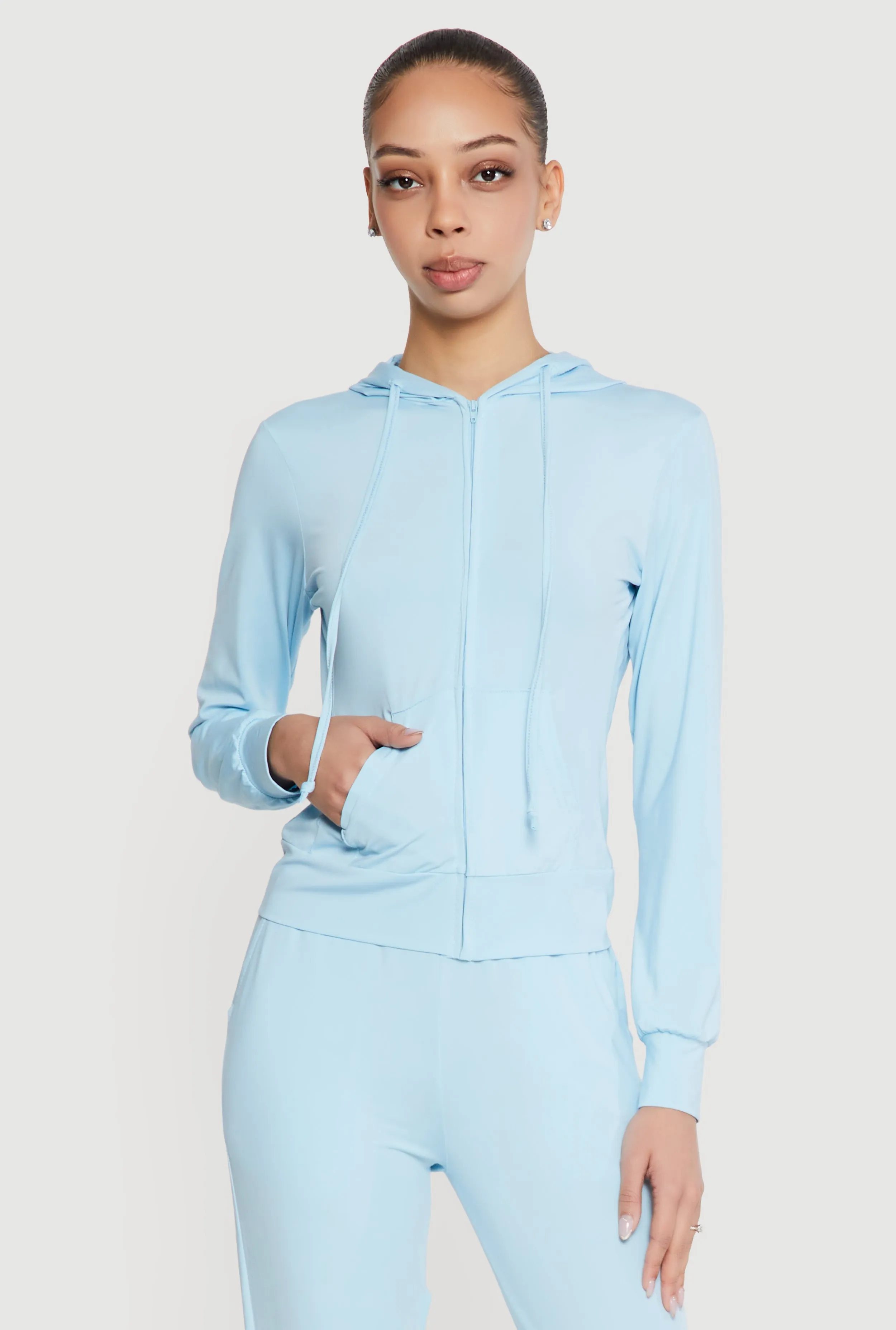 Zip Front Drawstring Hooded Track Jacket sold by Rainbow