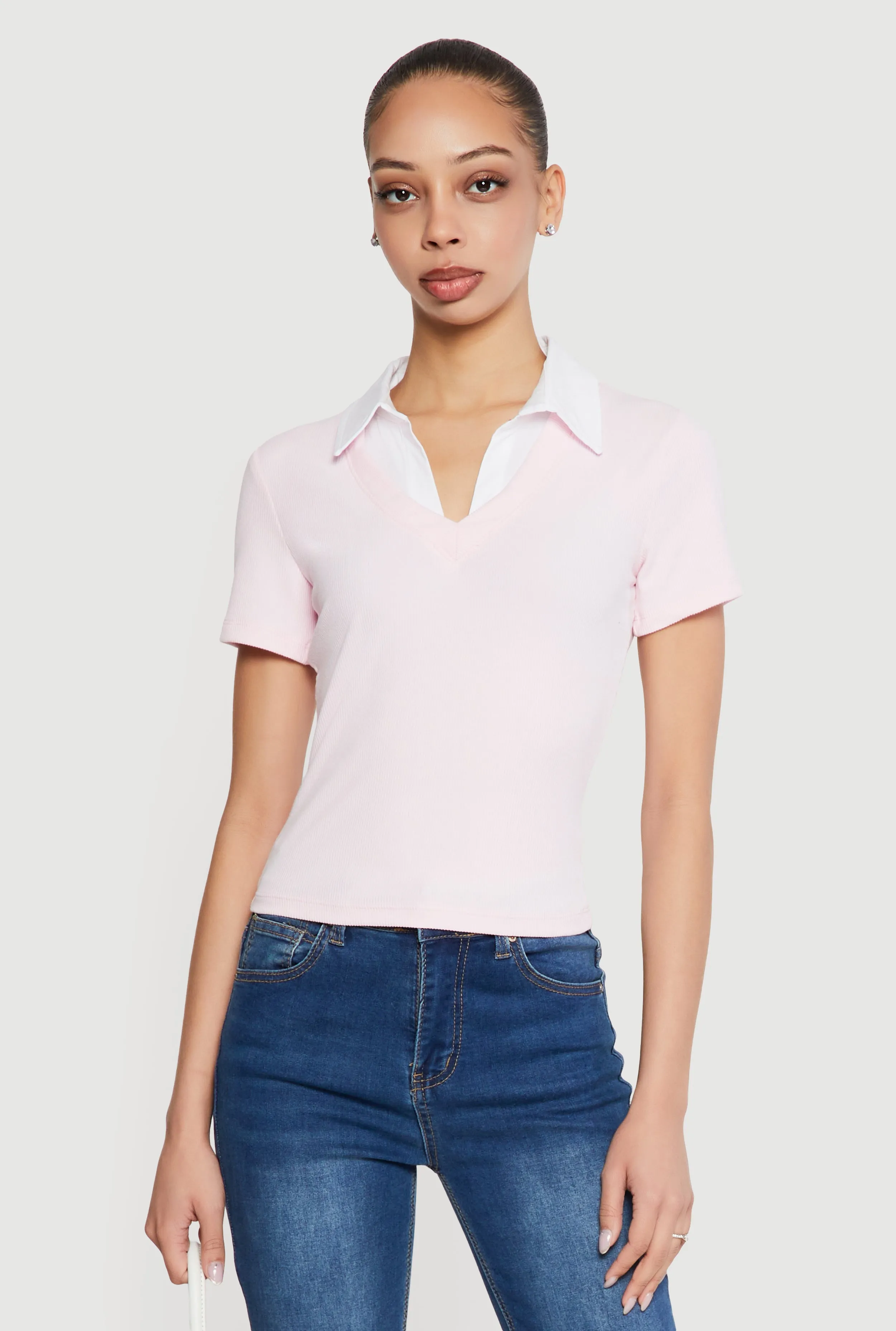 Layered Look Ribbed Knit Polo Top sold by Rainbow product image thumbnail 2