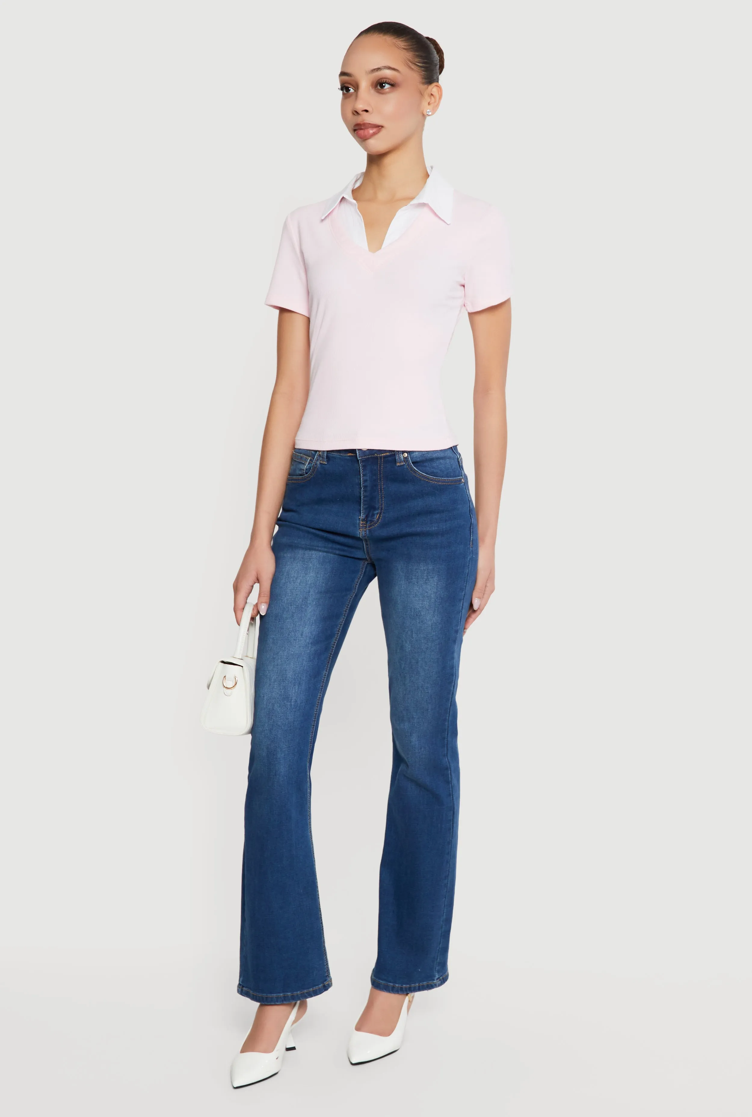 Layered Look Ribbed Knit Polo Top sold by Rainbow product image thumbnail 3