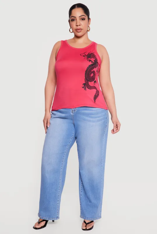 Plus Size Dragon Graphic Tank Top made by Rainbow