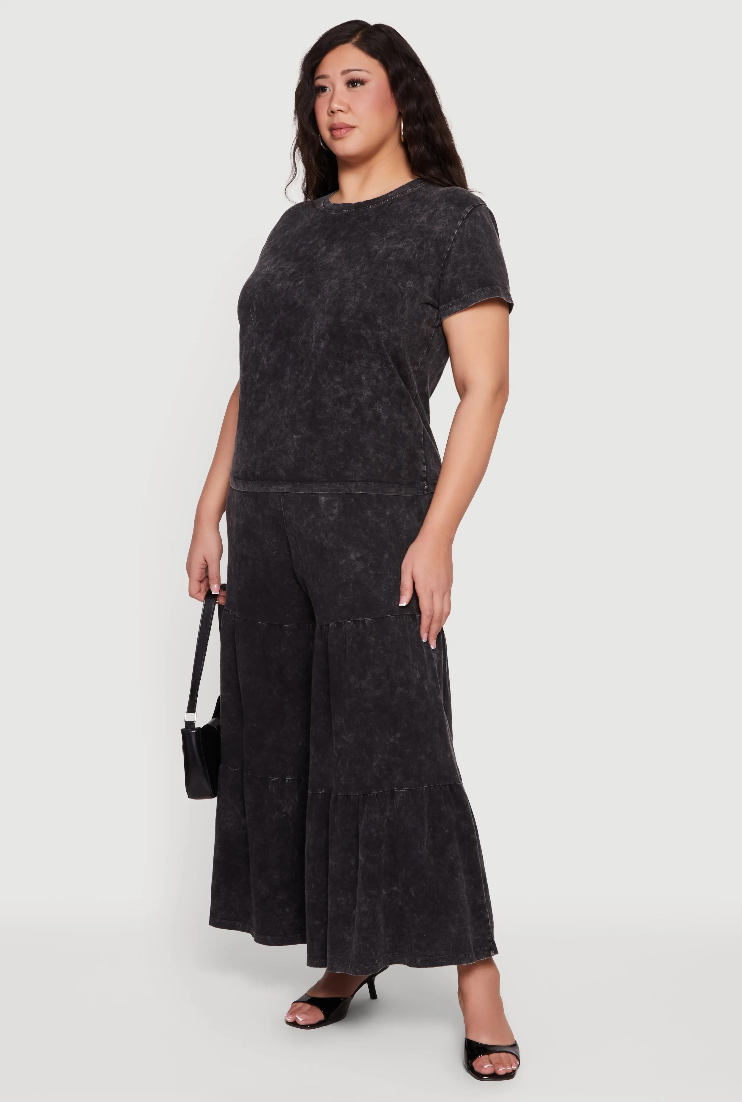 Plus Size Acid Wash Tiered Palazzo Pants sold by Rainbow product image thumbnail 2