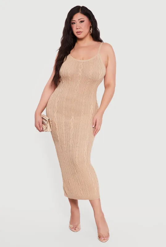 Plus Size Cable Knit Scoop Neck Cami Maxi Dress sold by Rainbow