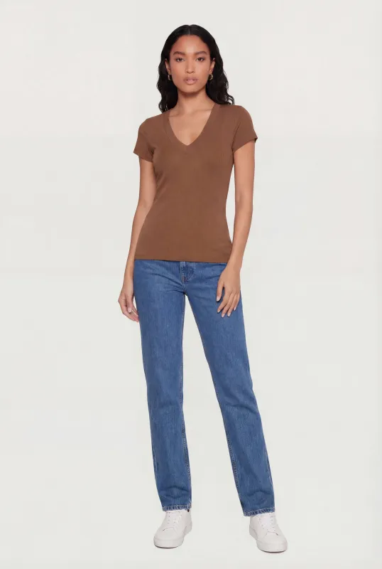 V Neck Short Sleeve Basic Tee sold by Rainbow