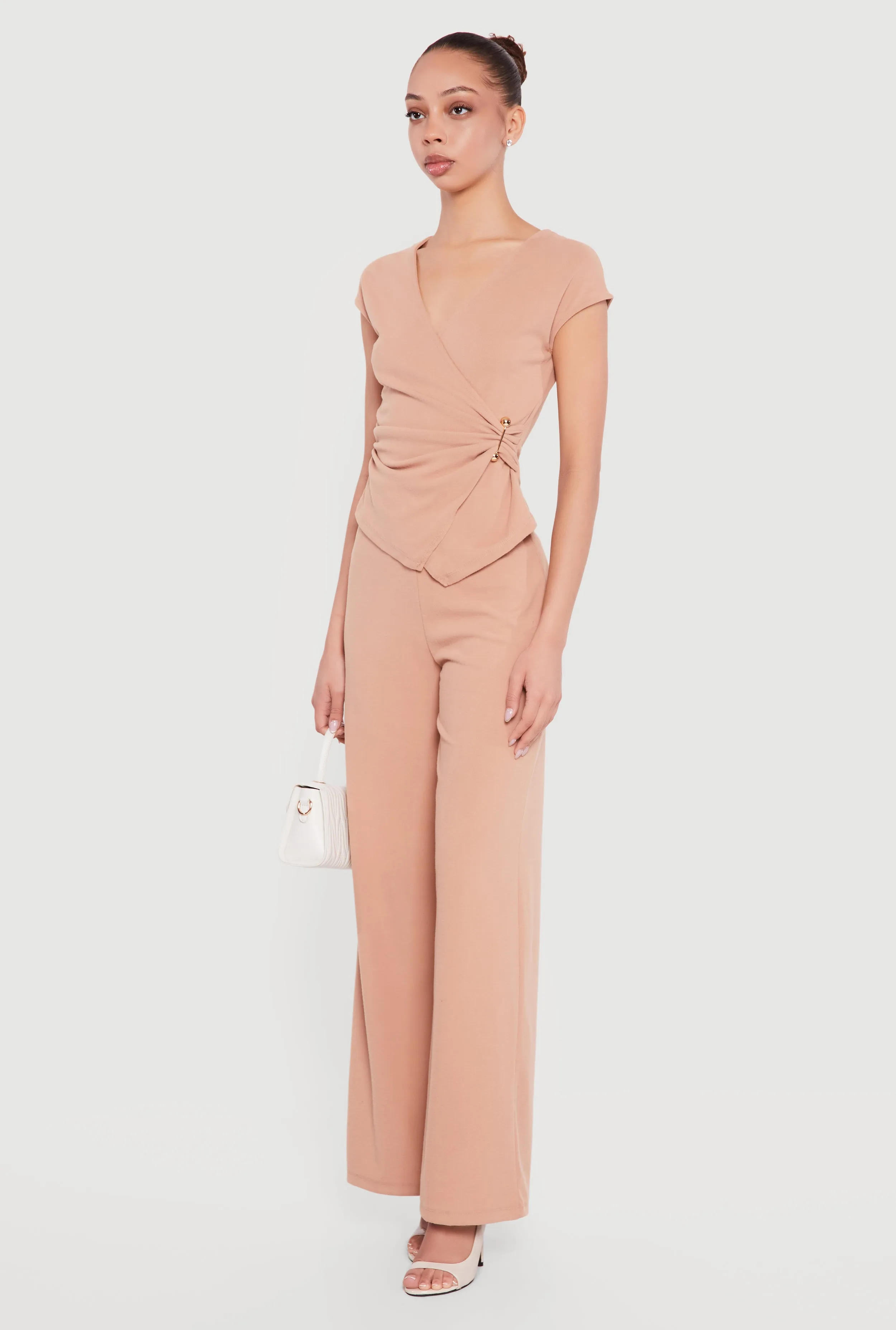 Cap Sleeve Faux Wrap Top with Metallic Pendant sold by Rainbow product image thumbnail 3