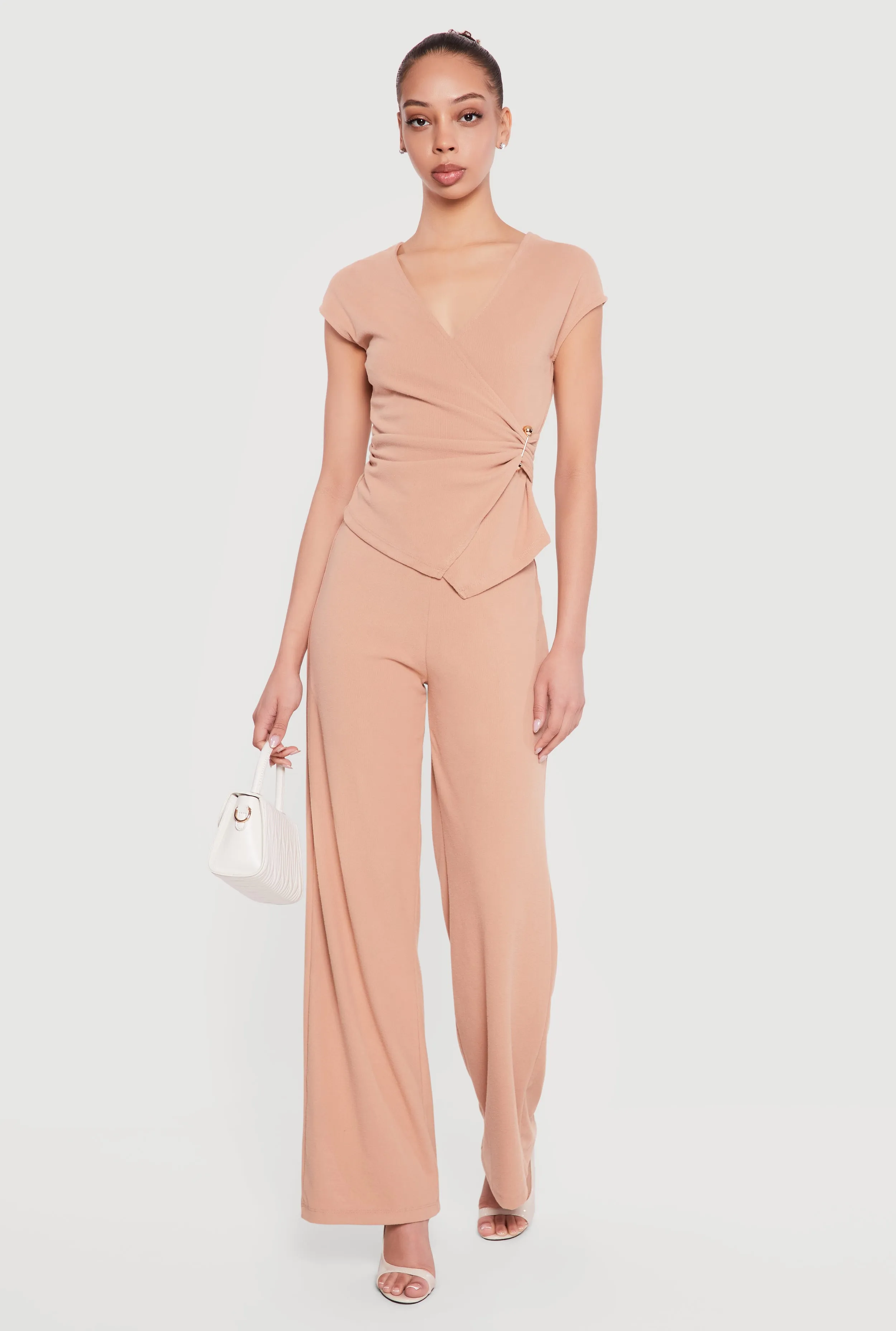 Cap Sleeve Faux Wrap Top with Metallic Pendant sold by Rainbow product image thumbnail 2