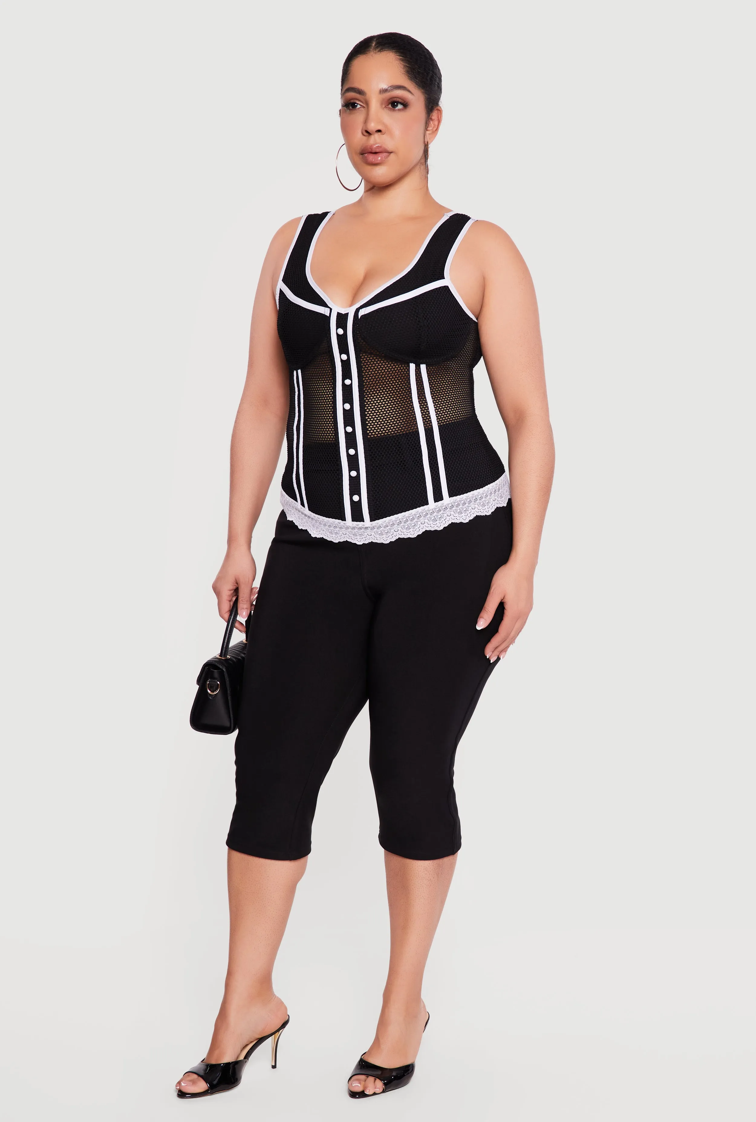 Plus Size Fishnet Contrast Trim Corset Bustier Top sold by Rainbow product image thumbnail 3